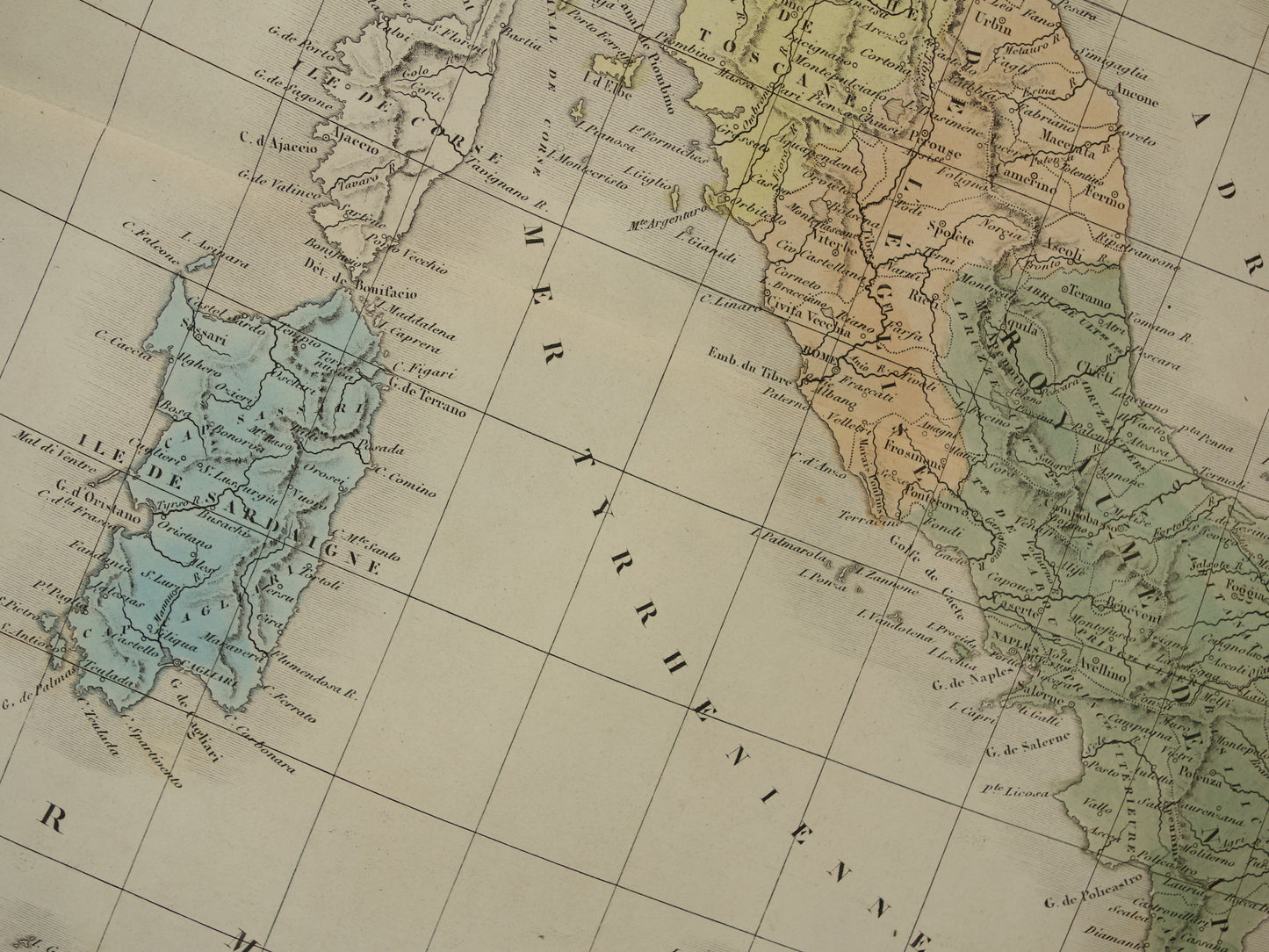 Oude kaart van Italië uit 1859 Originele antieke Franse landkaart van Italië