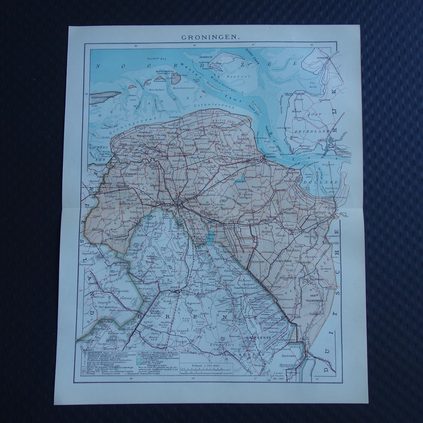 GRONINGEN oude kaart van provincie Groningen 1917 originele antieke Nederlandse landkaart Hoogezand Veendam