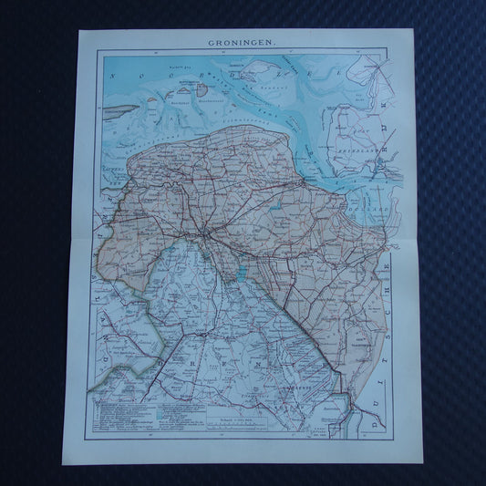 GRONINGEN oude kaart van provincie Groningen 1917 originele antieke Nederlandse landkaart Hoogezand Veendam
