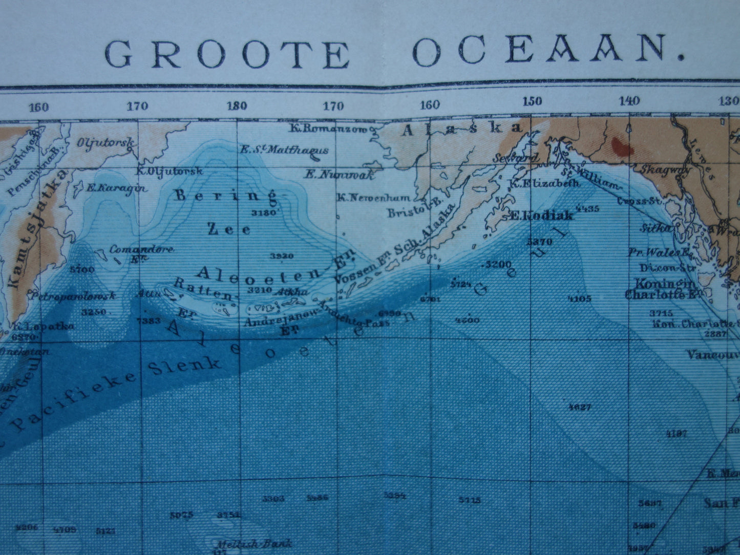 Old map of the Pacific Ocean Original 105+ year old antique Dutch map of the Pacific