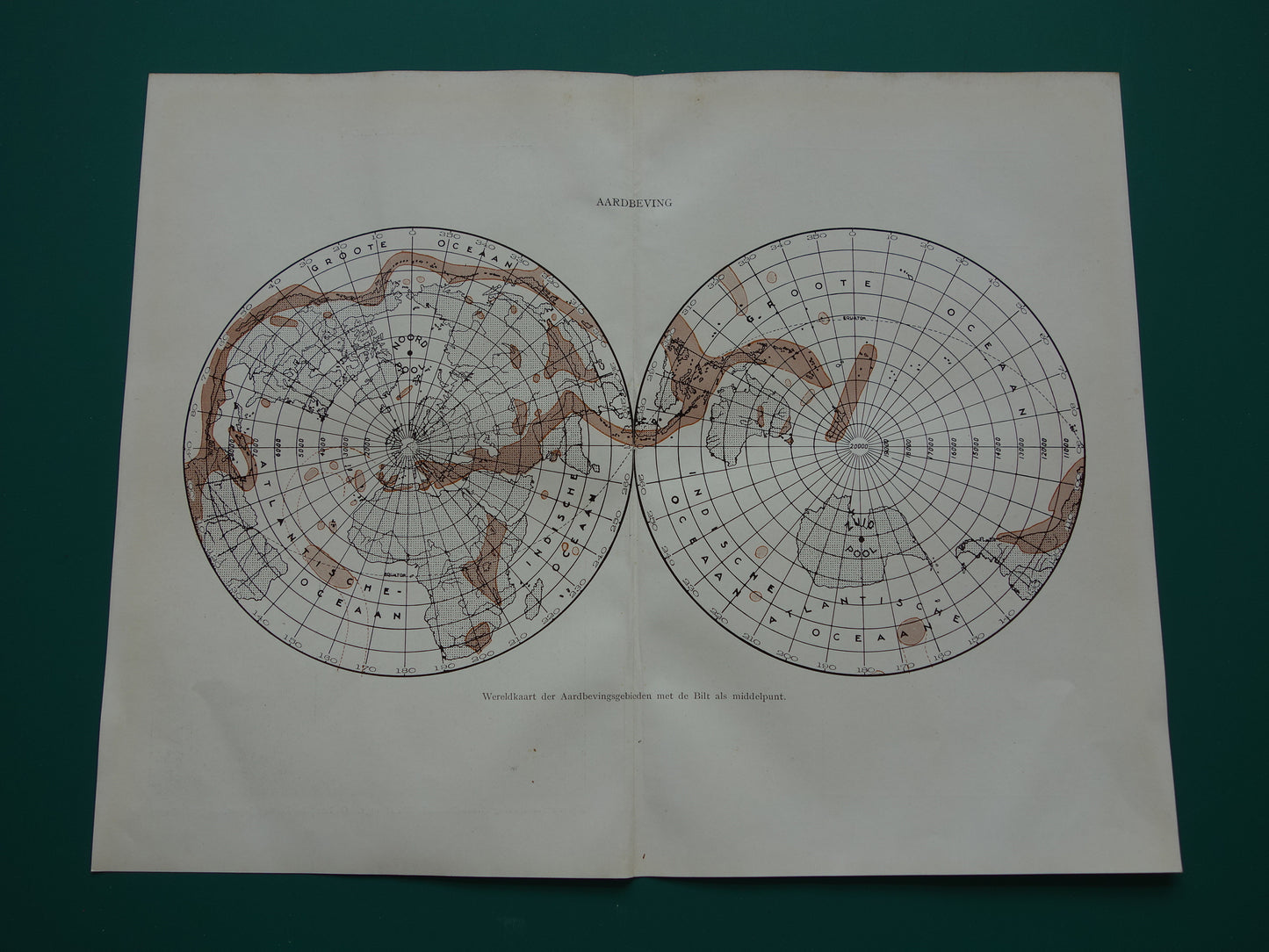 WORLD MAP old map of the world about earthquakes 1932 original Dutch map earthquake De Bilt
