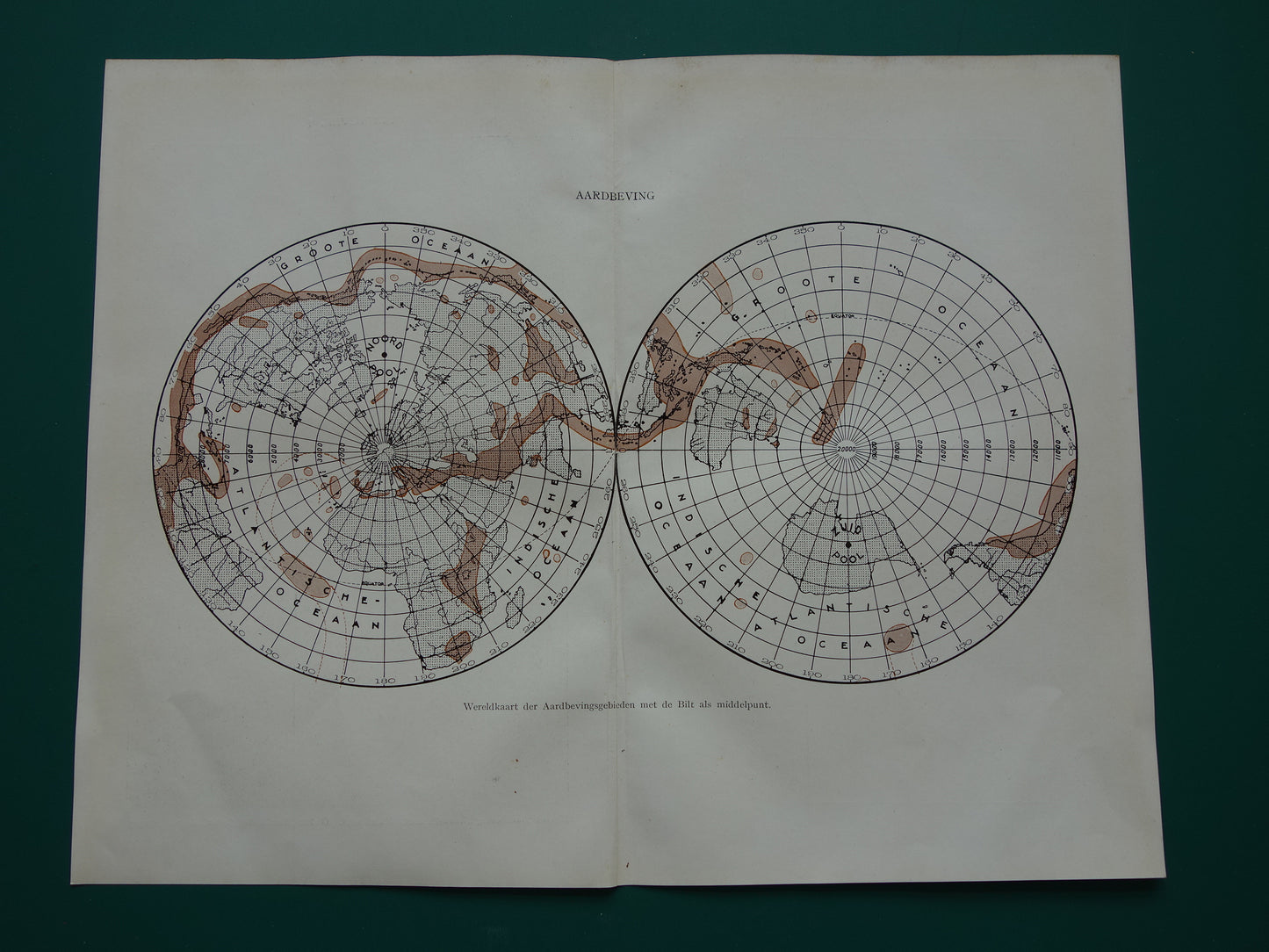 WORLD MAP old map of the world about earthquakes 1932 original Dutch map earthquake De Bilt