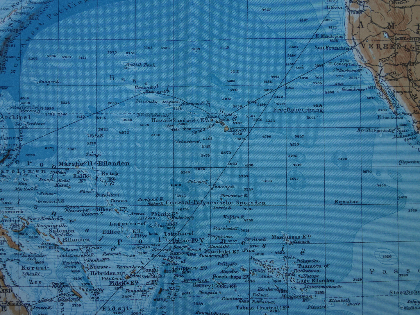Old map of the Pacific Ocean Original 105+ year old antique Dutch map of the Pacific