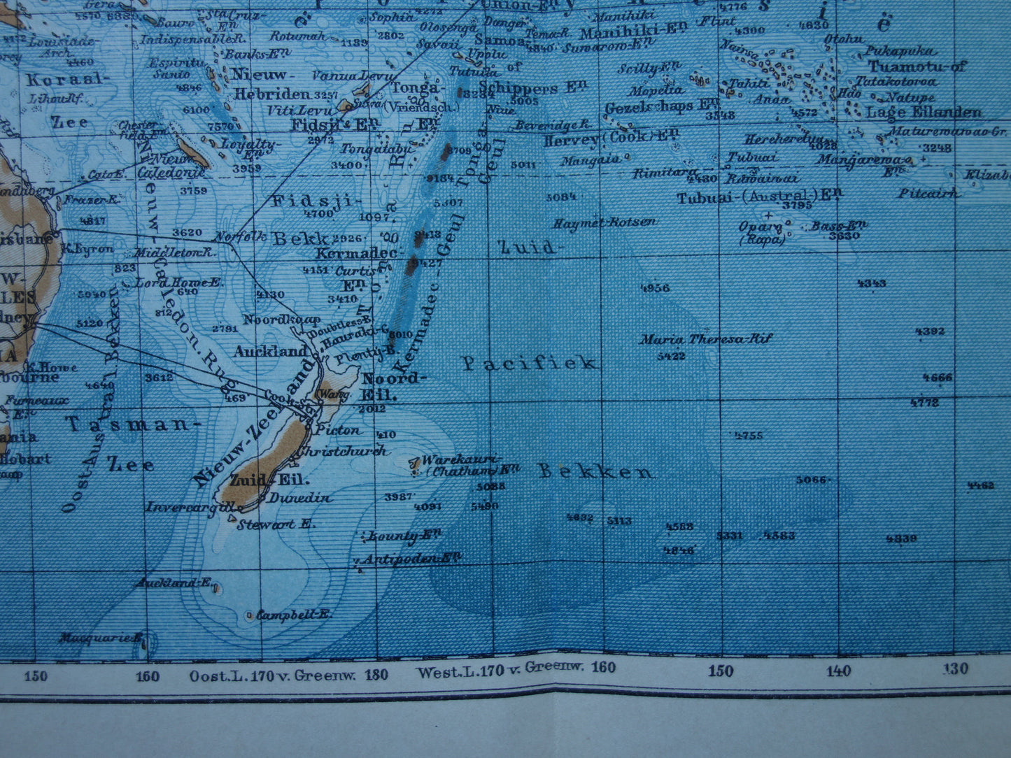 Old map of the Pacific Ocean Original 105+ year old antique Dutch map of the Pacific