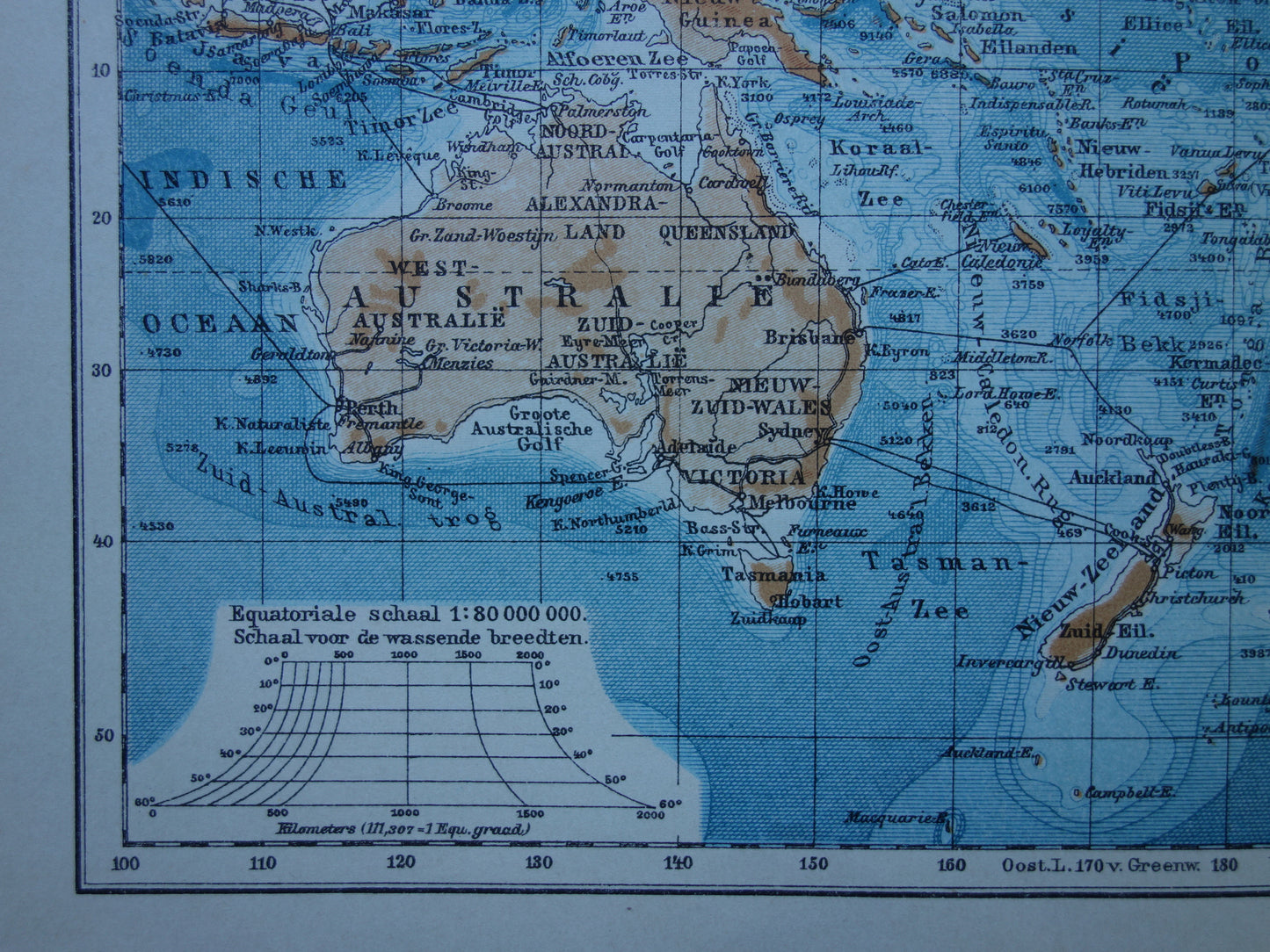 Old map of the Pacific Ocean Original 105+ year old antique Dutch map of the Pacific