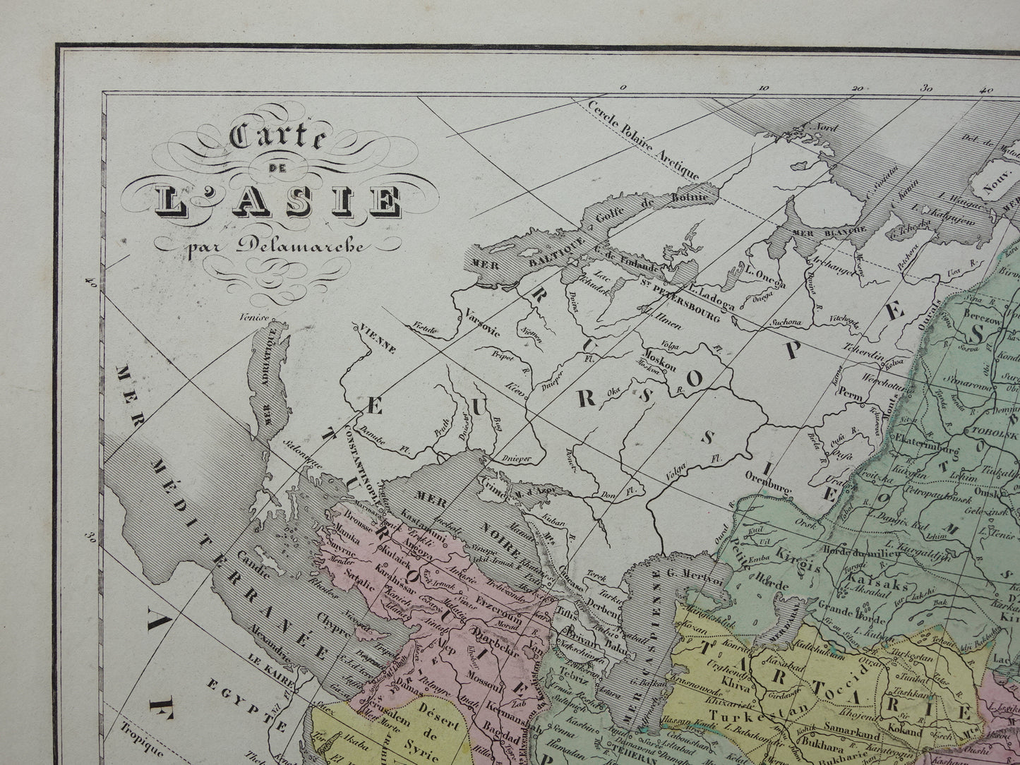 Old map of Asia from 1859 Original antique French map of the continent of Asia