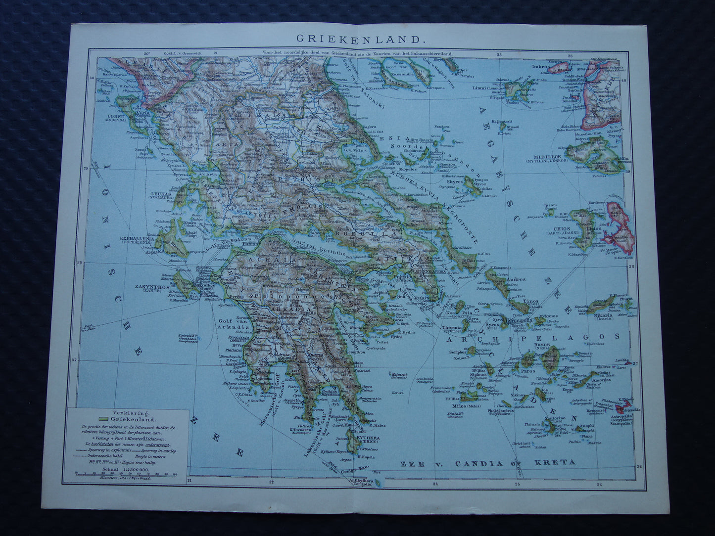 Oude landkaart van GRIEKENLAND uit 1917 Originele antieke Nederlandse landkaart