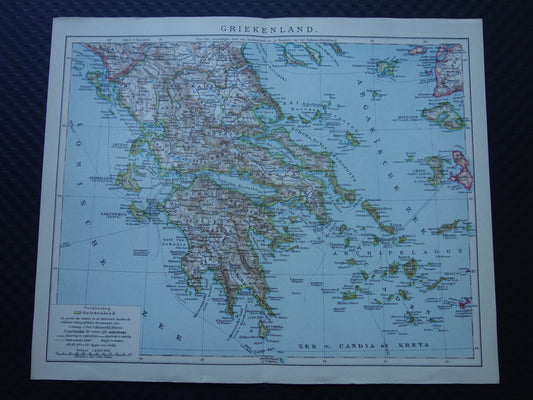 Oude landkaart van GRIEKENLAND uit 1917 Originele antieke Nederlandse landkaart