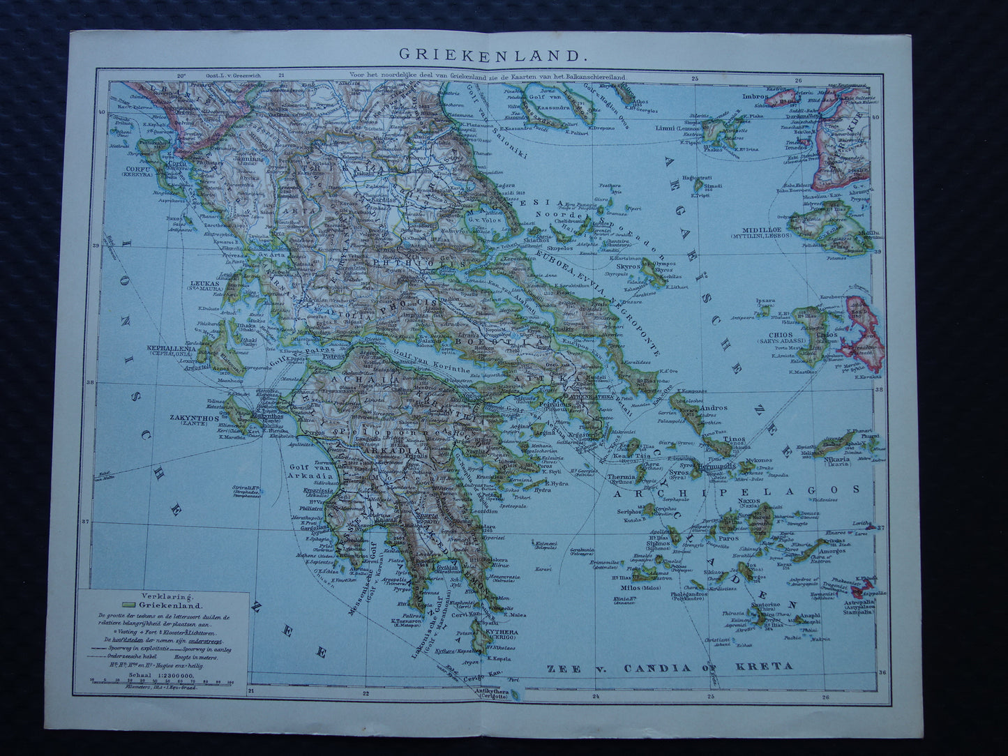 Old map of GREECE from 1917 Original antique Dutch map