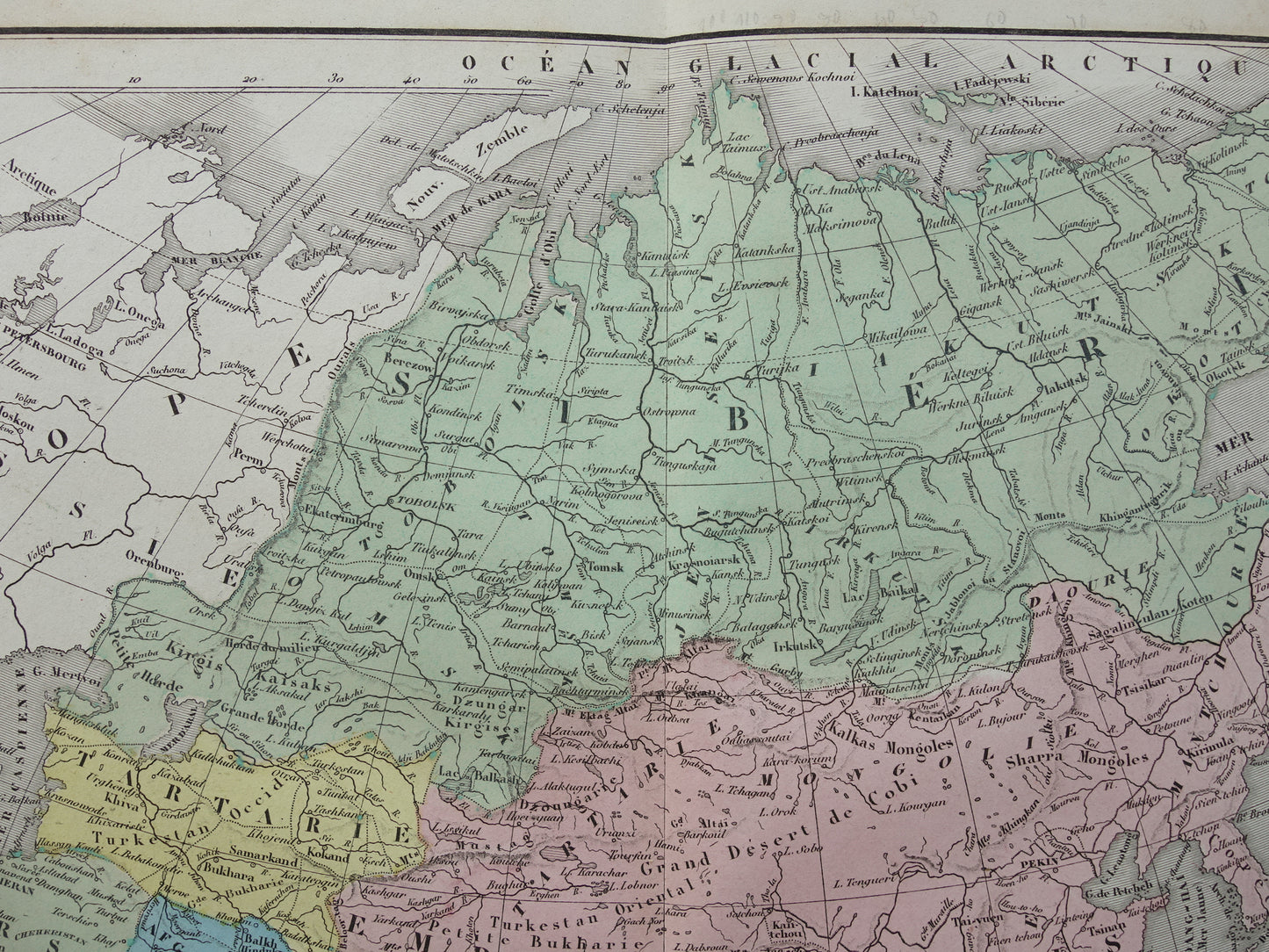 Old map of Asia from 1859 Original antique French map of the continent of Asia