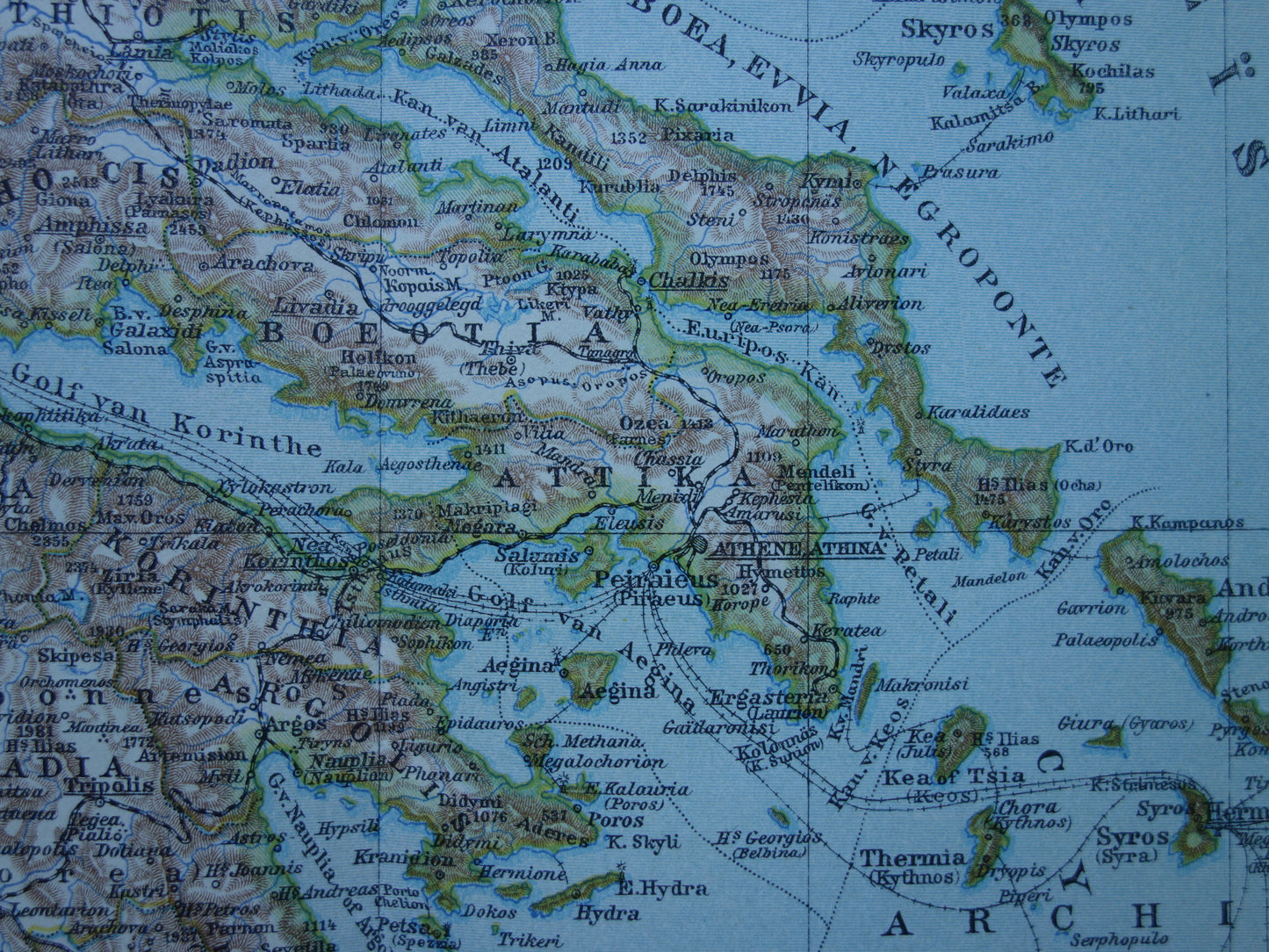Old map of GREECE from 1917 Original antique Dutch map