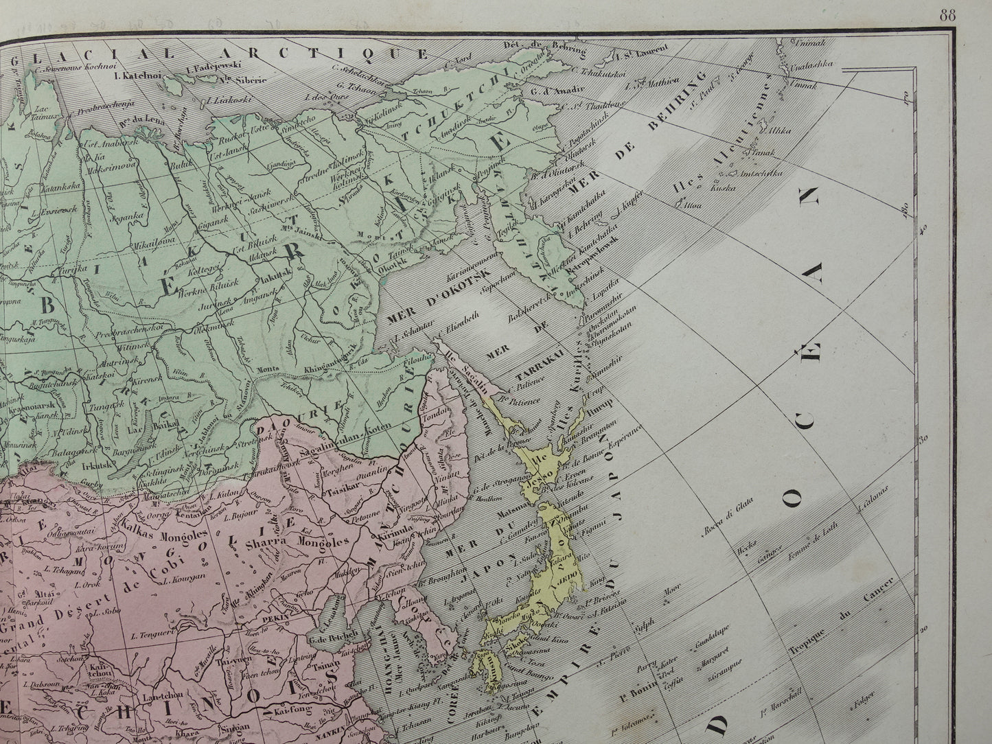 Old map of Asia from 1859 Original antique French map of the continent of Asia