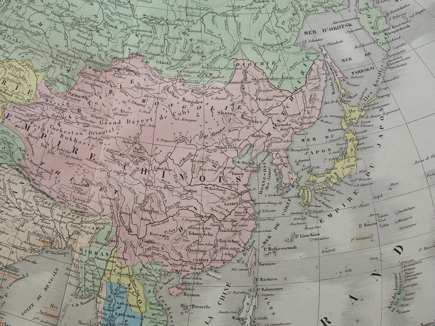 Old map of Asia from 1859 Original antique French map of the continent of Asia