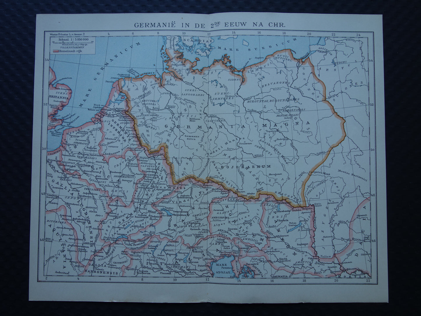 Germania and the Roman Empire vintage Dutch map from 1917 original old historical map 2nd century AD Limes
