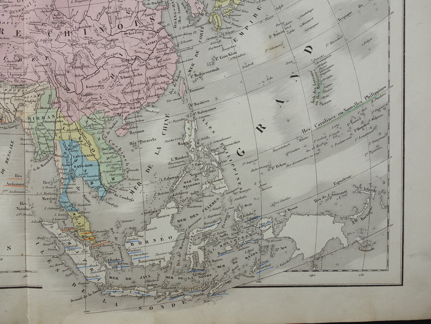 Old map of Asia from 1859 Original antique French map of the continent of Asia