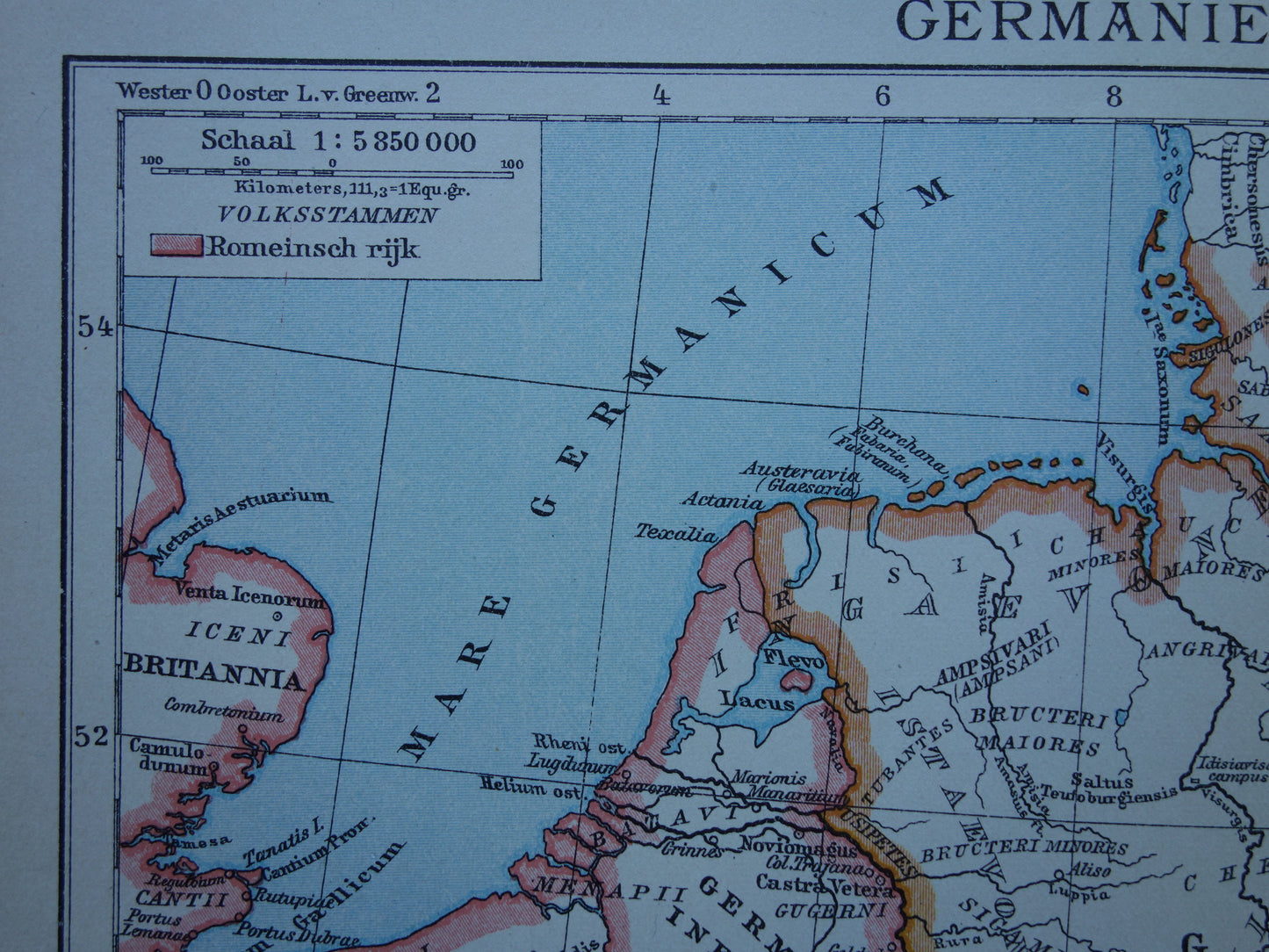 Germania and the Roman Empire vintage Dutch map from 1917 original old historical map 2nd century AD Limes