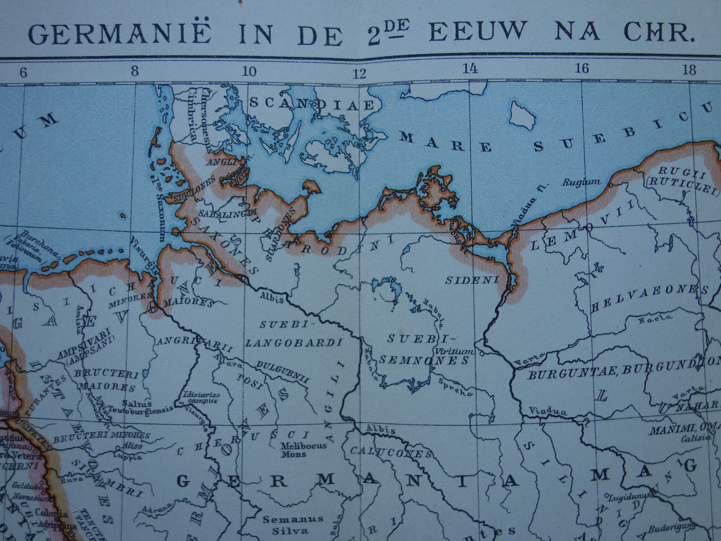Germania and the Roman Empire vintage Dutch map from 1917 original old historical map 2nd century AD Limes