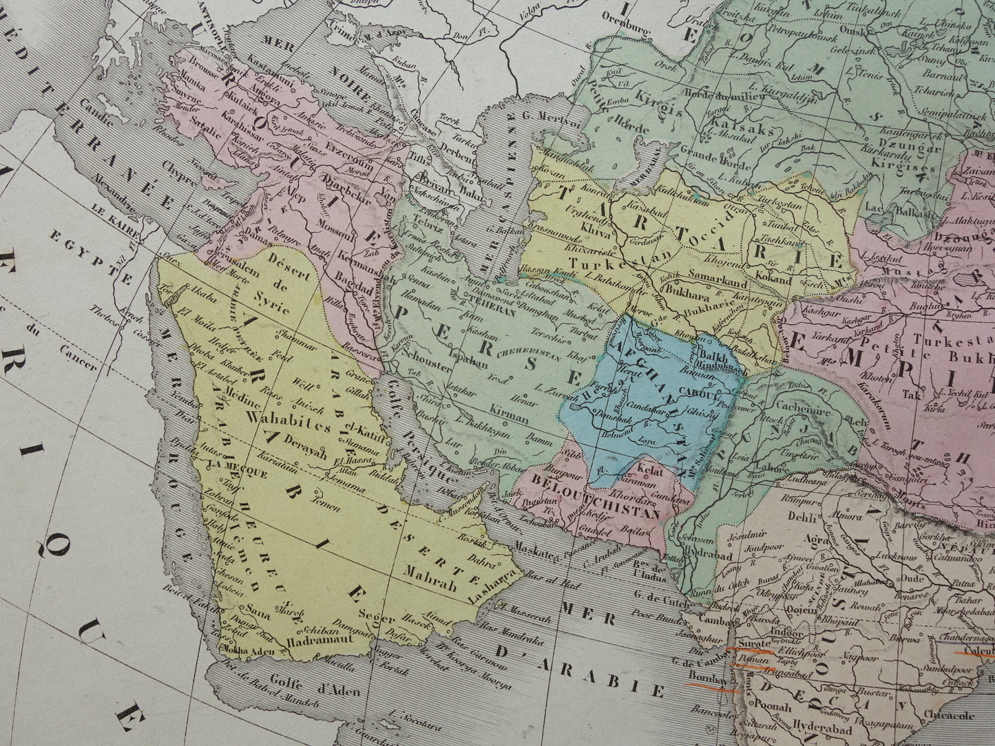 Old map of Asia from 1859 Original antique French map of the continent of Asia