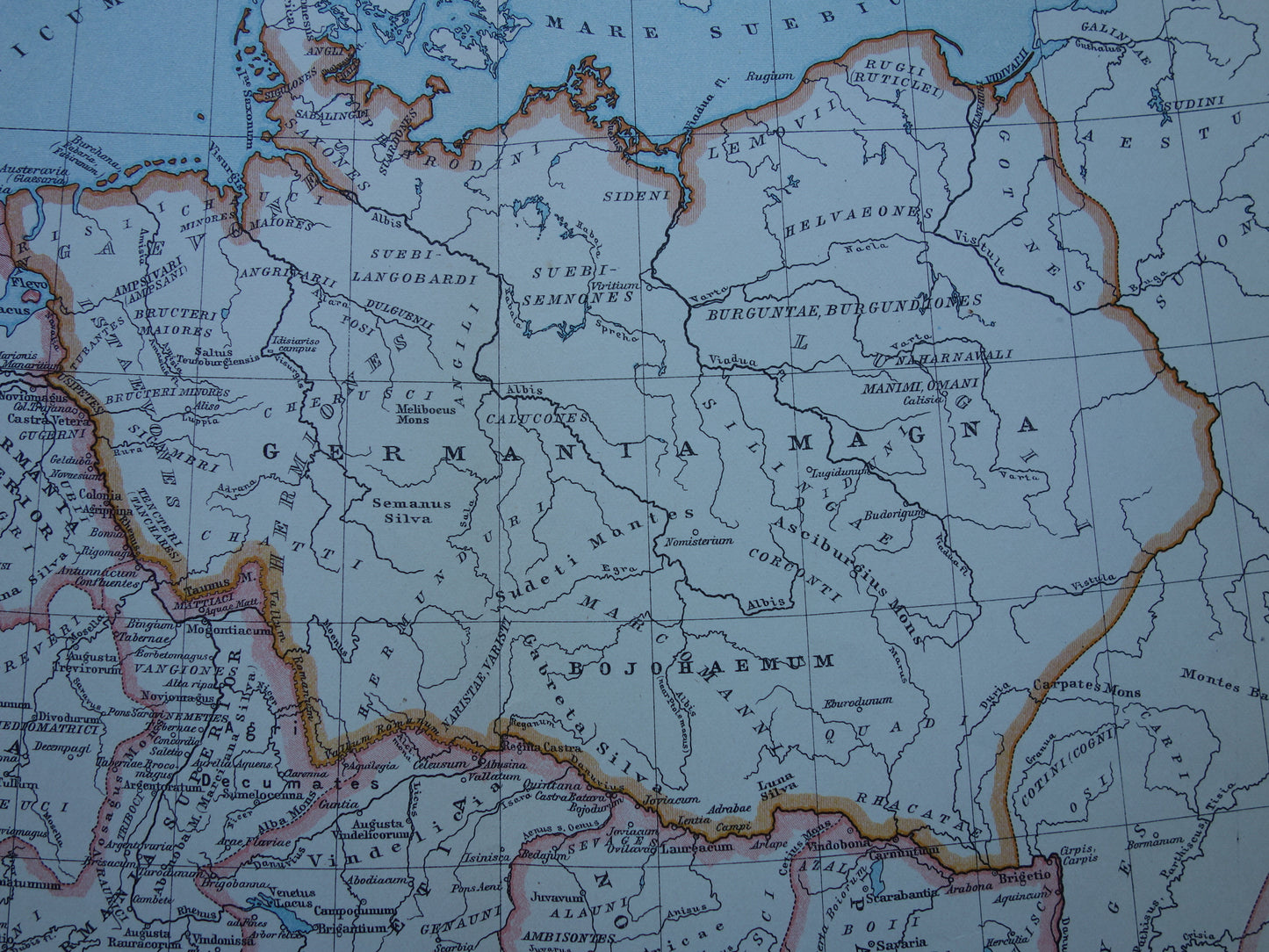 Germania and the Roman Empire vintage Dutch map from 1917 original old historical map 2nd century AD Limes