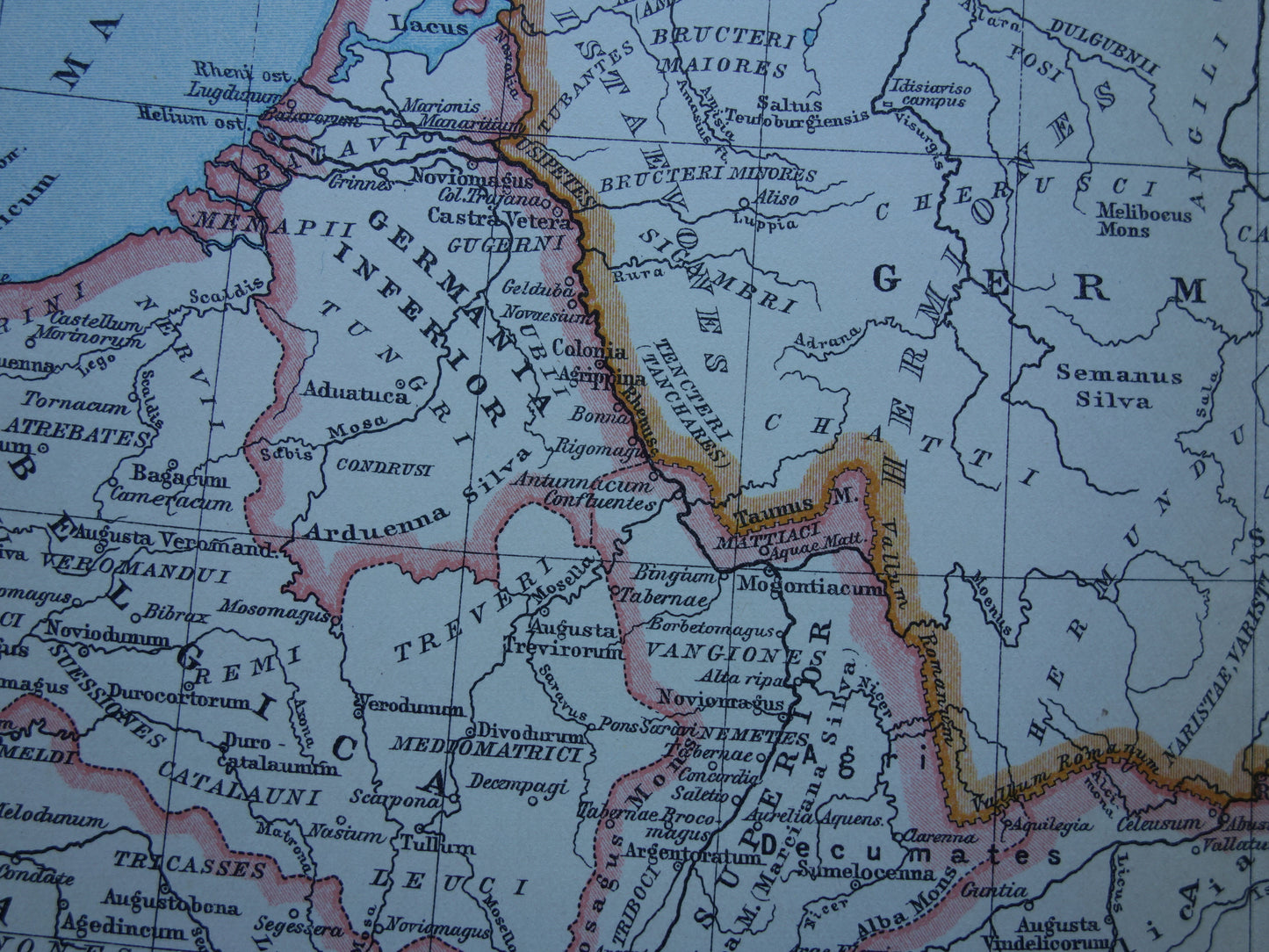 Germania and the Roman Empire vintage Dutch map from 1917 original old historical map 2nd century AD Limes