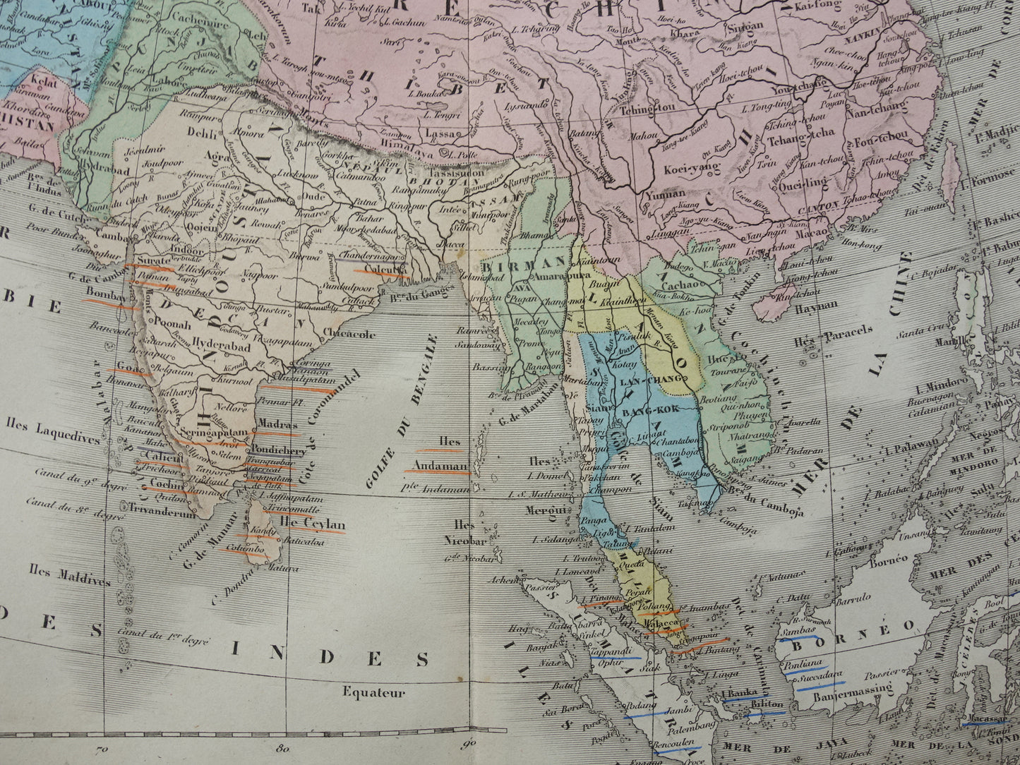 Old map of Asia from 1859 Original antique French map of the continent of Asia