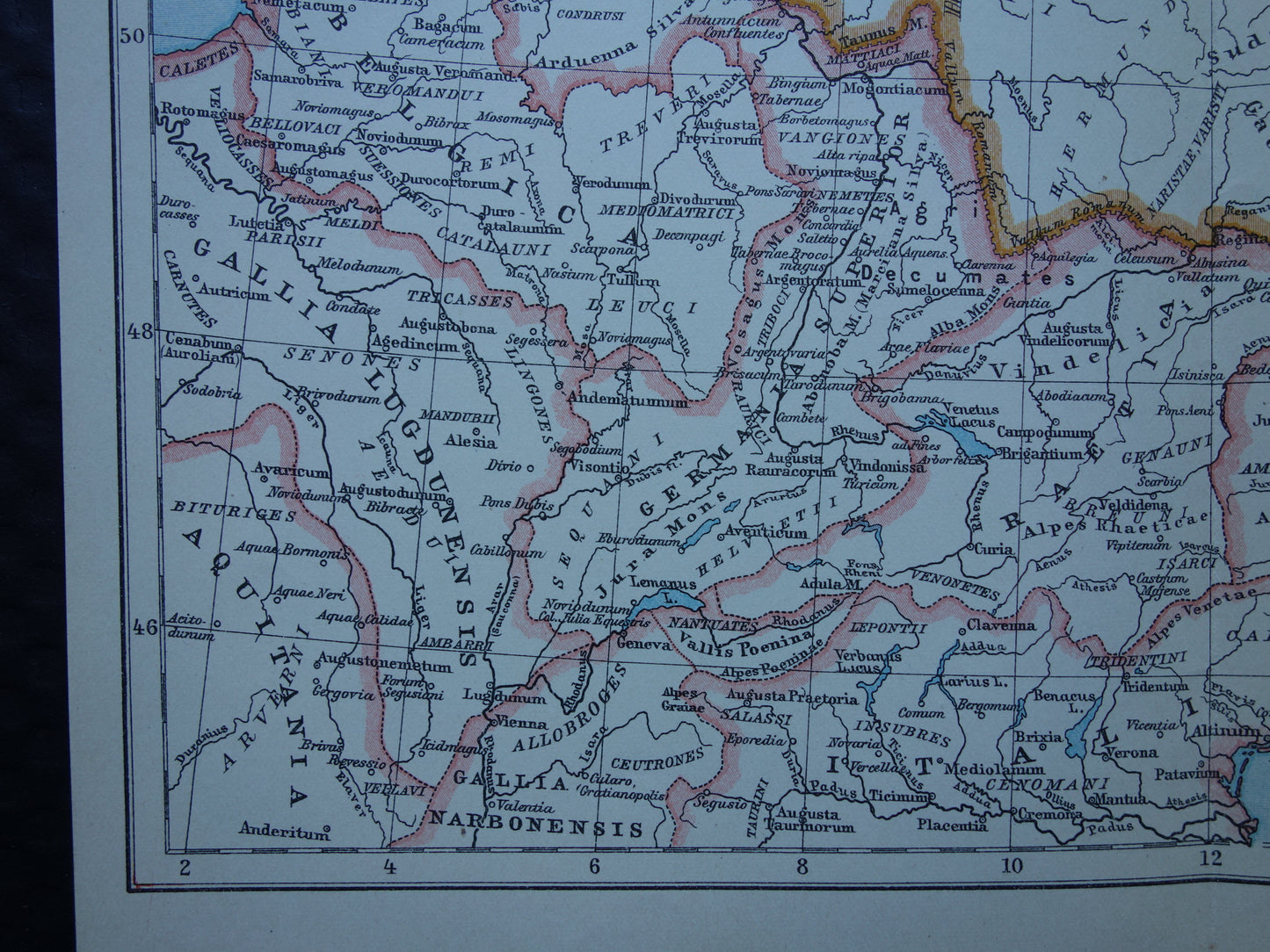 Germania and the Roman Empire vintage Dutch map from 1917 original old historical map 2nd century AD Limes