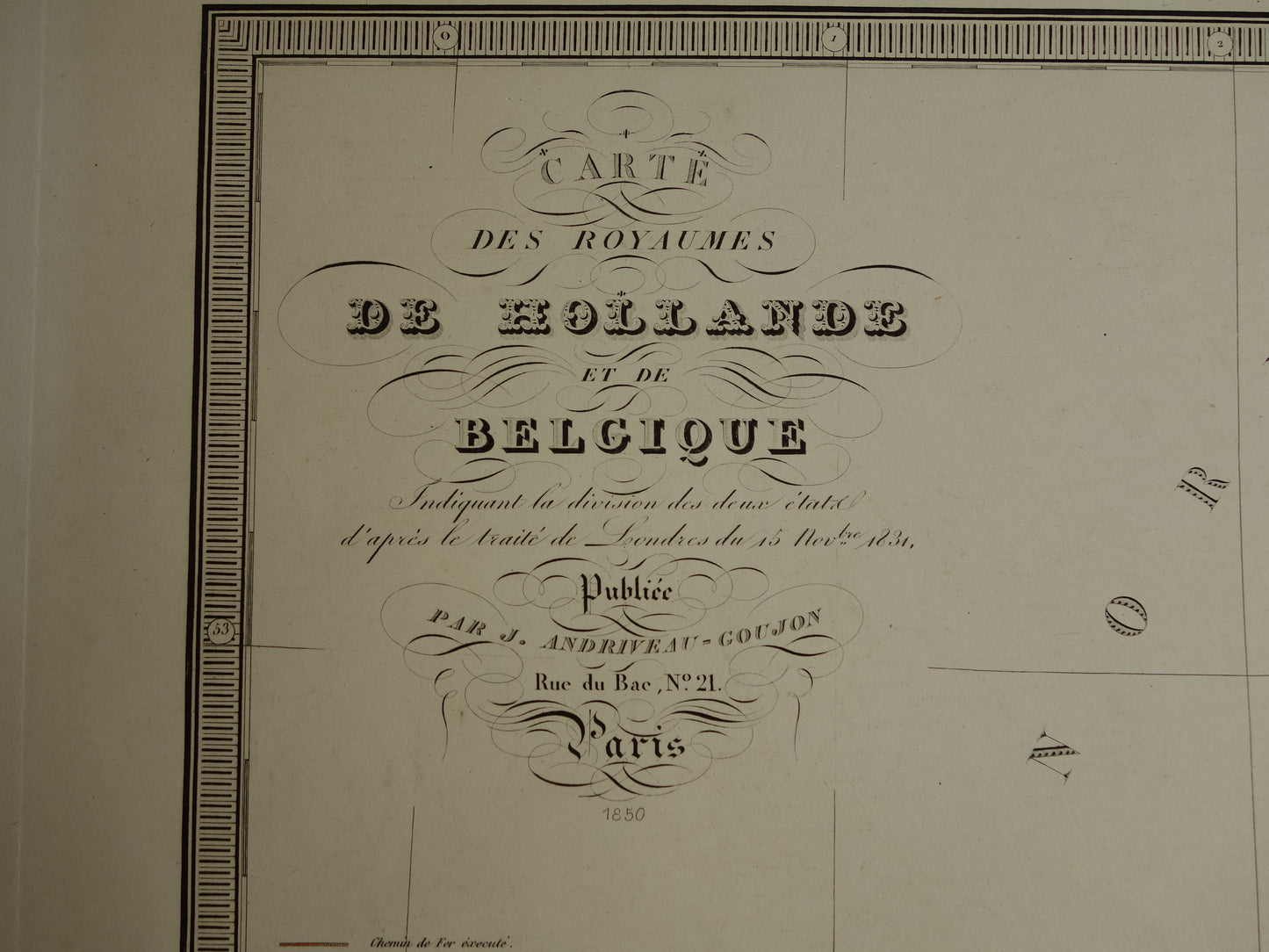 Oude kaart van Nederland en België in 1850 Grote originele antieke landkaart met prachtige kleuren