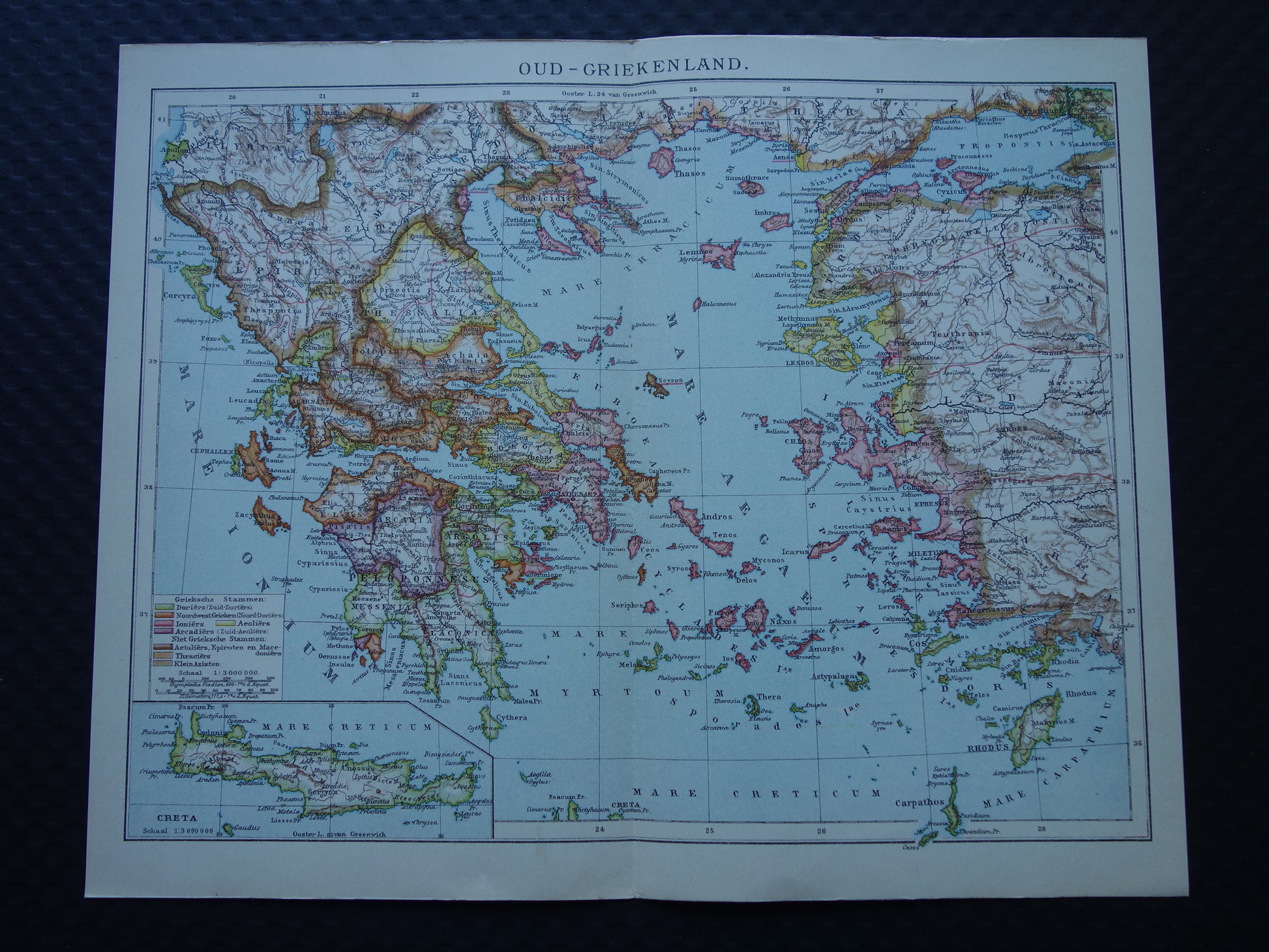 GRIEKENLAND antieke kaart van Griekenland in de klassieke oudheid Originele oude Nederlandse landkaart uit 1917 vintage historische kaarten
