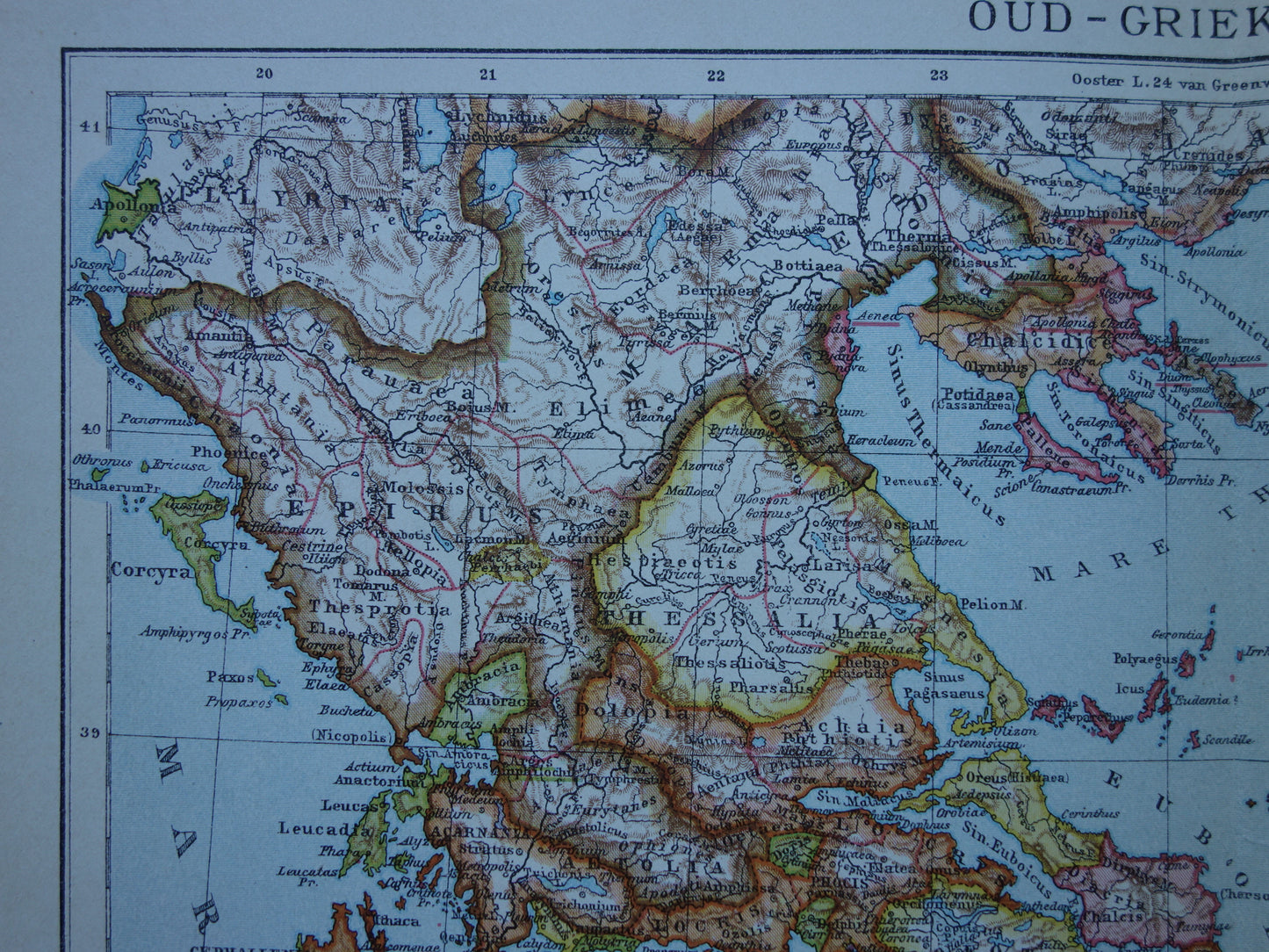 GREECE antique map of Greece in classical antiquity Original old Dutch map from 1917 vintage historical maps