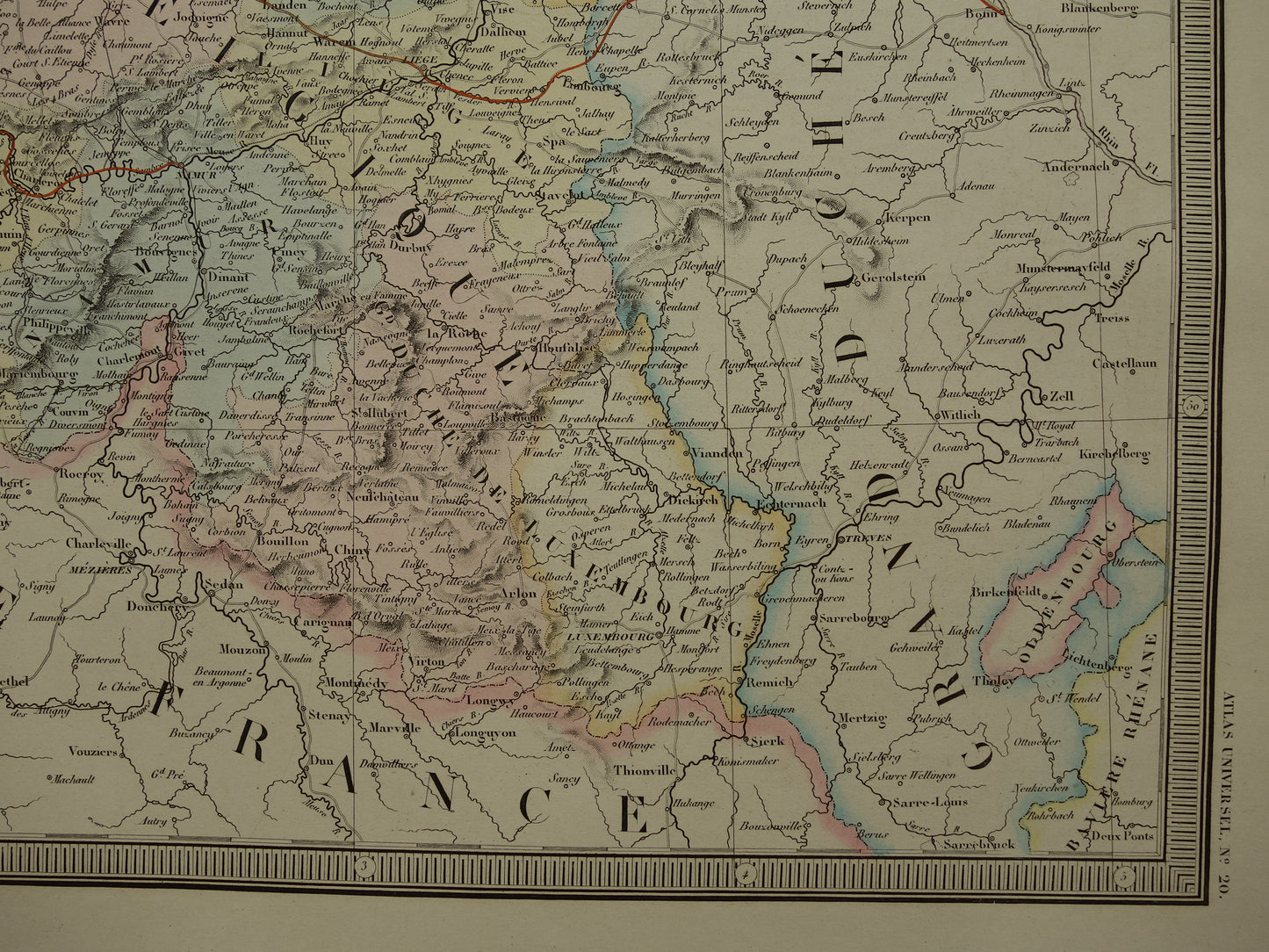 Oude kaart van Nederland en België in 1850 Grote originele antieke landkaart met prachtige kleuren