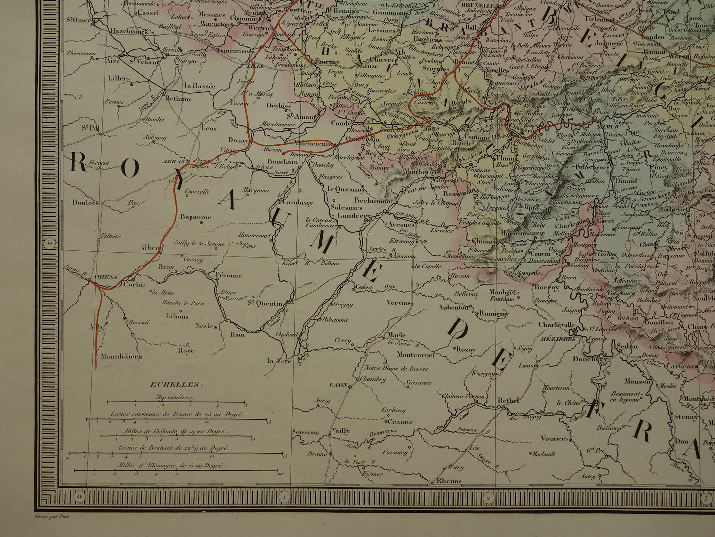 Oude kaart van Nederland en België in 1850 Grote originele antieke landkaart met prachtige kleuren