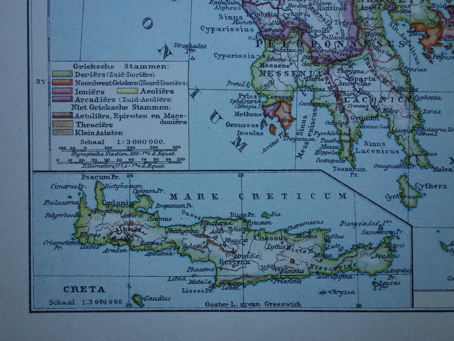 GREECE antique map of Greece in classical antiquity Original old Dutch map from 1917 vintage historical maps