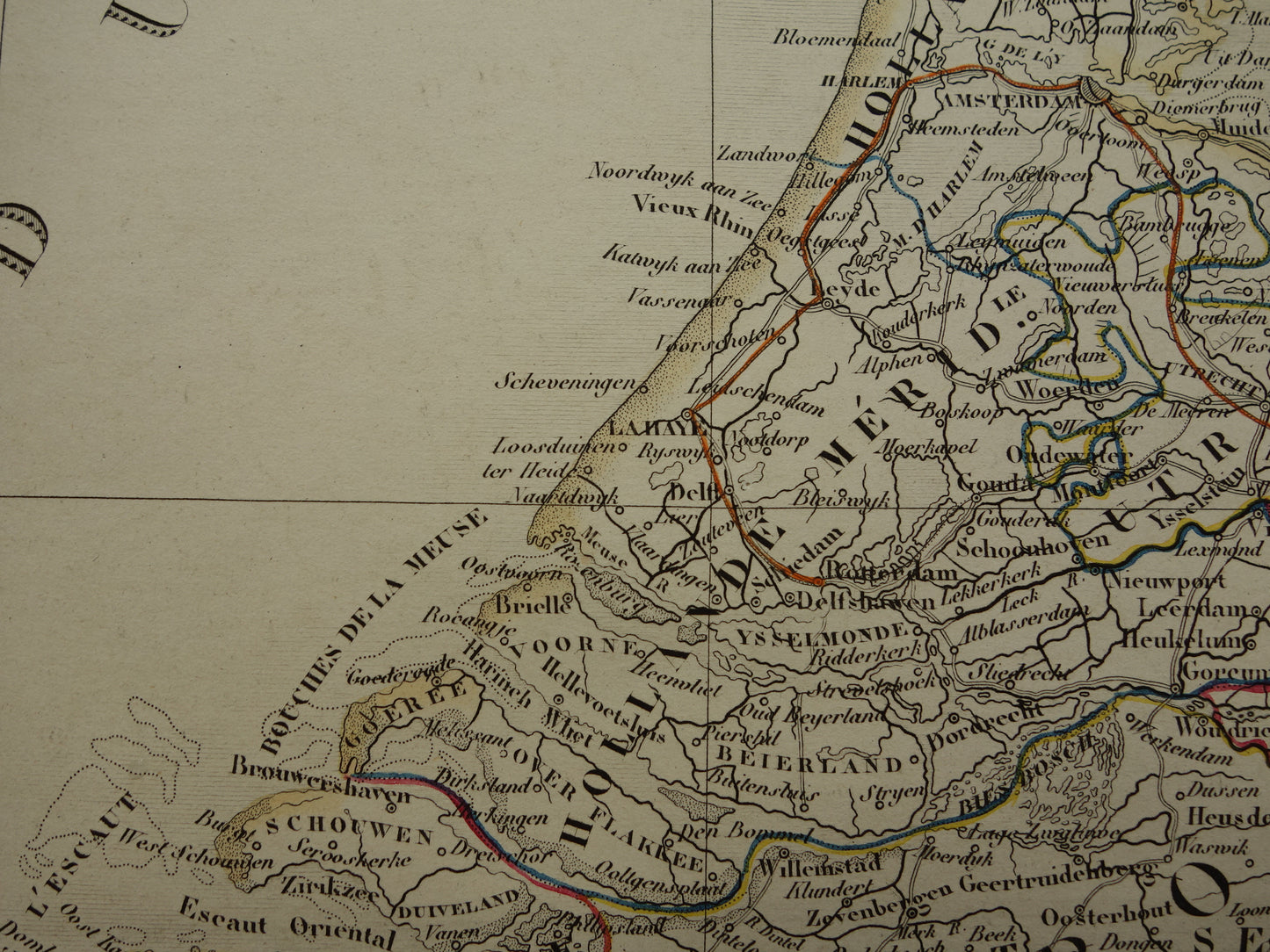 Oude kaart van Nederland en België in 1850 Grote originele antieke landkaart met prachtige kleuren