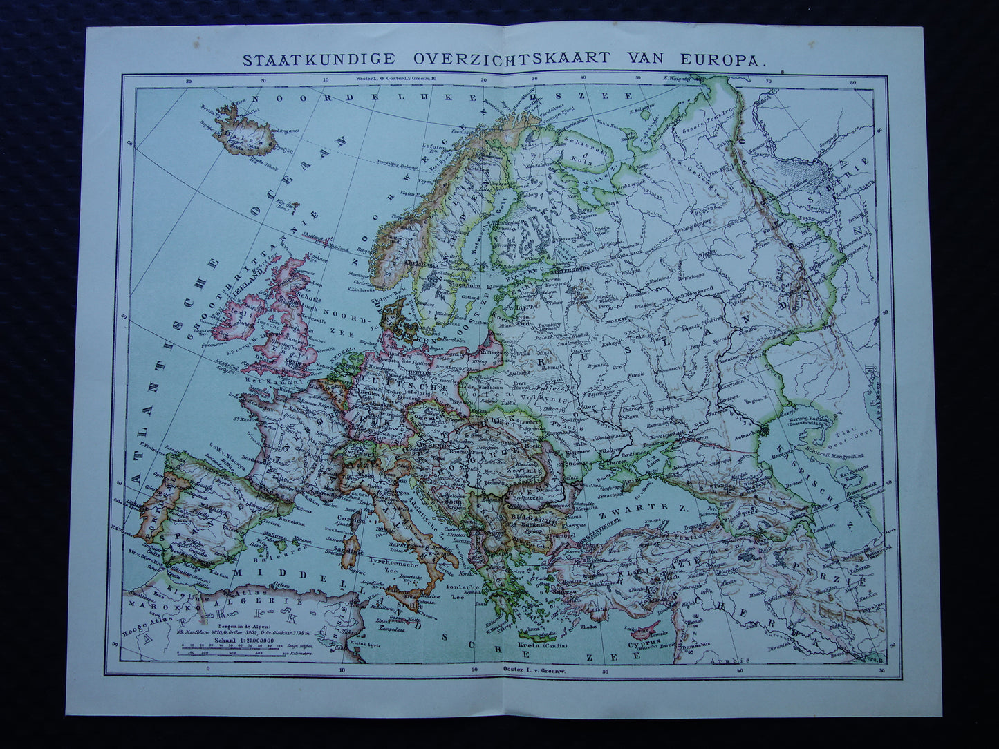Old map of Europe from 1917 original antique map of Europe continent vintage Dutch maps
