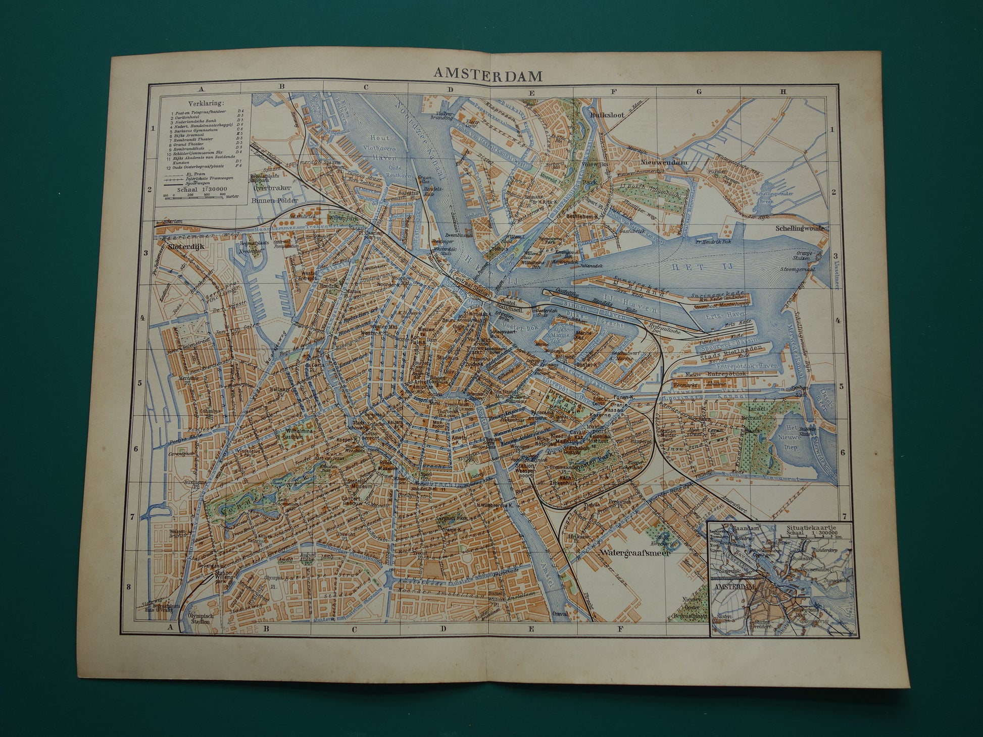 AMSTERDAM oude kaart van Amsterdam 1932 originele vintage Nederlandse plattegrond
