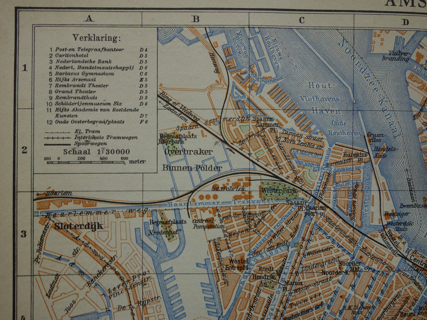 AMSTERDAM oude kaart van Amsterdam 1932 originele vintage Nederlandse plattegrond