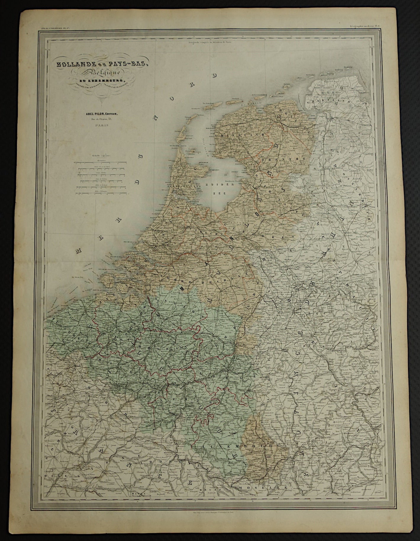 Grote Oude landkaart van Nederland en België 1880 originele antieke zeer grote kaart poster