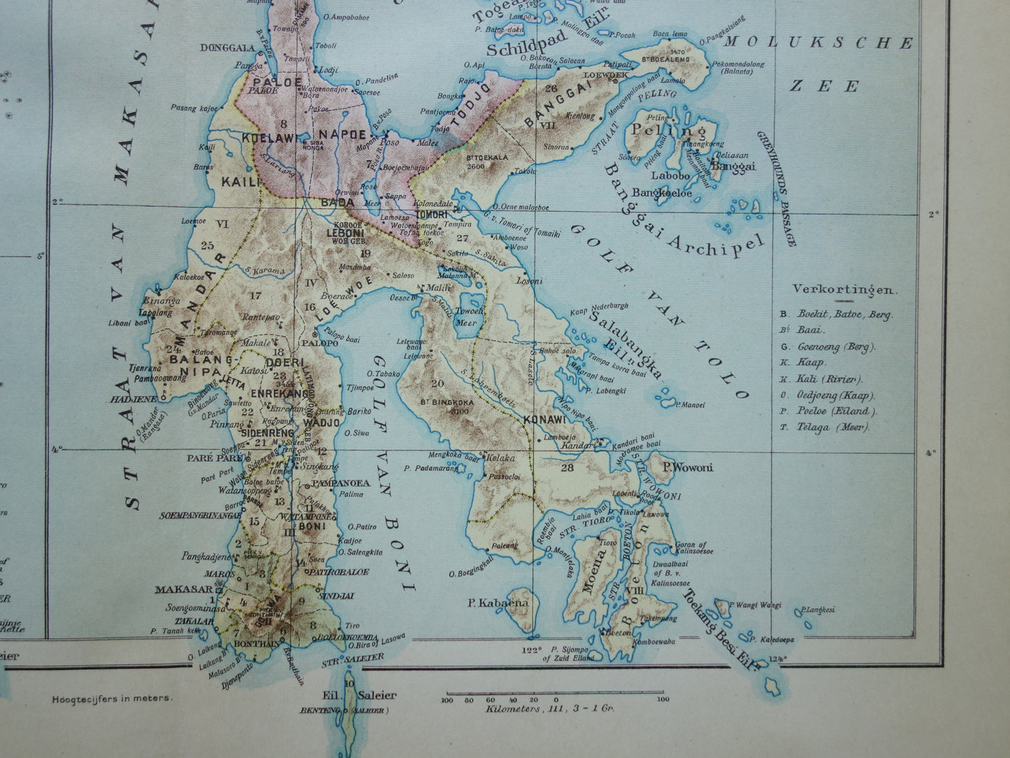 Sulawesi oude kaart van Celebes Indonesië 1915 originele antieke Nederlandse landkaart historische kaarten Minahassa Makassar