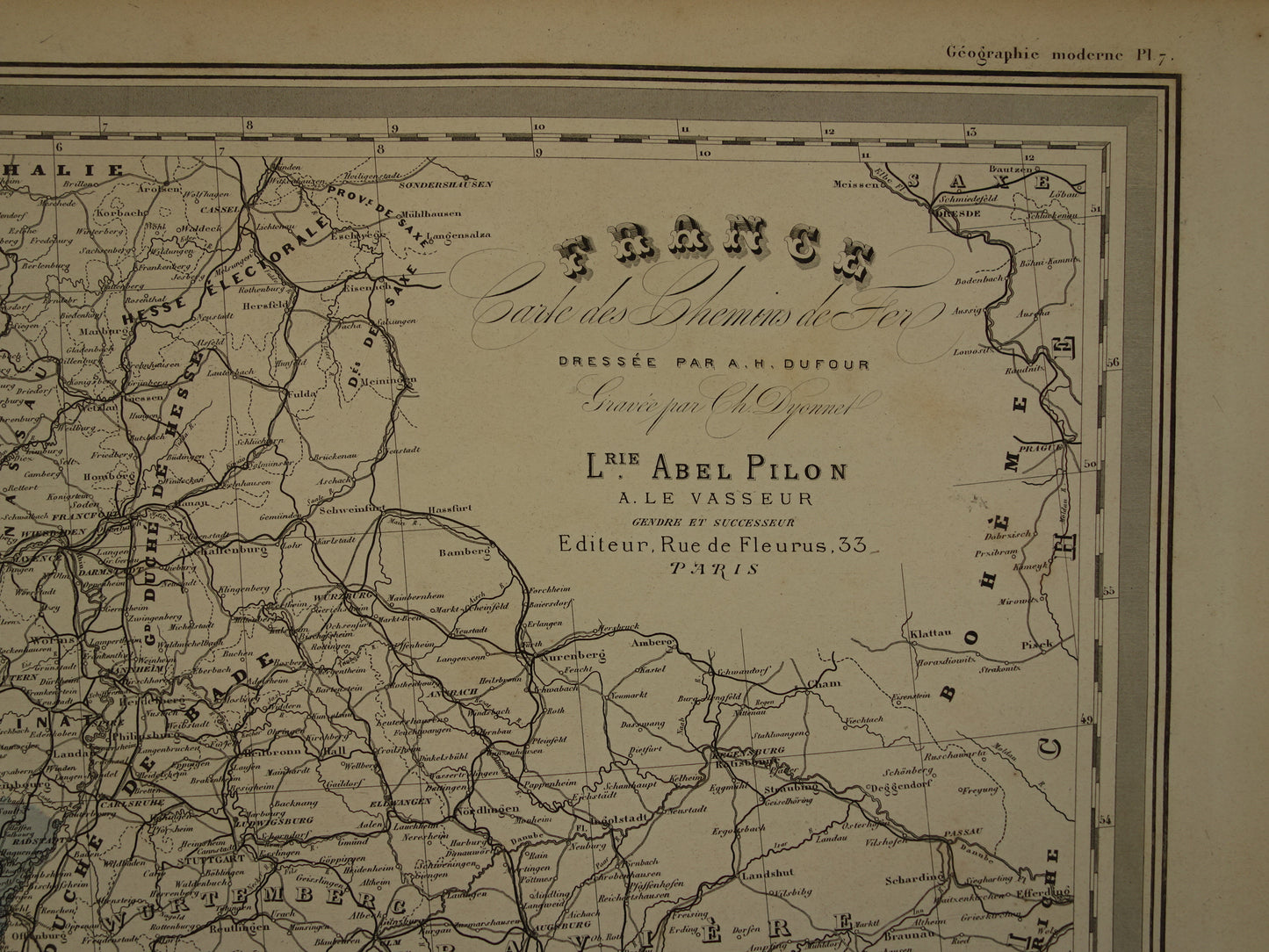 Old map of France from 1886 very large antique map Vintage hand-colored maps
