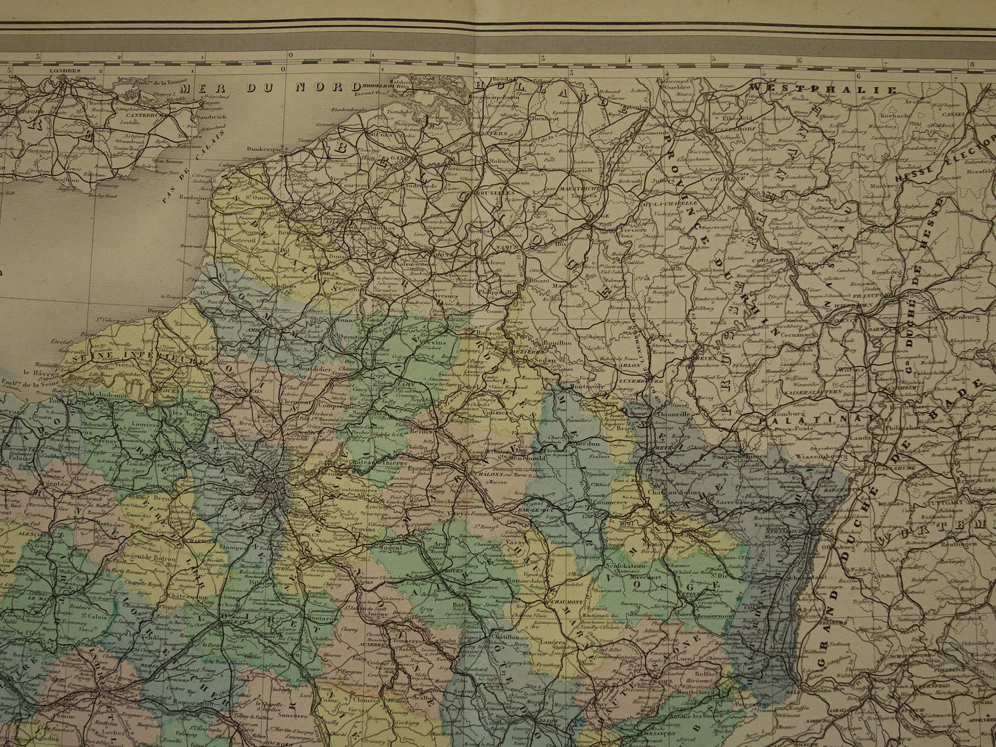 Old map of France from 1886 very large antique map Vintage hand-colored maps