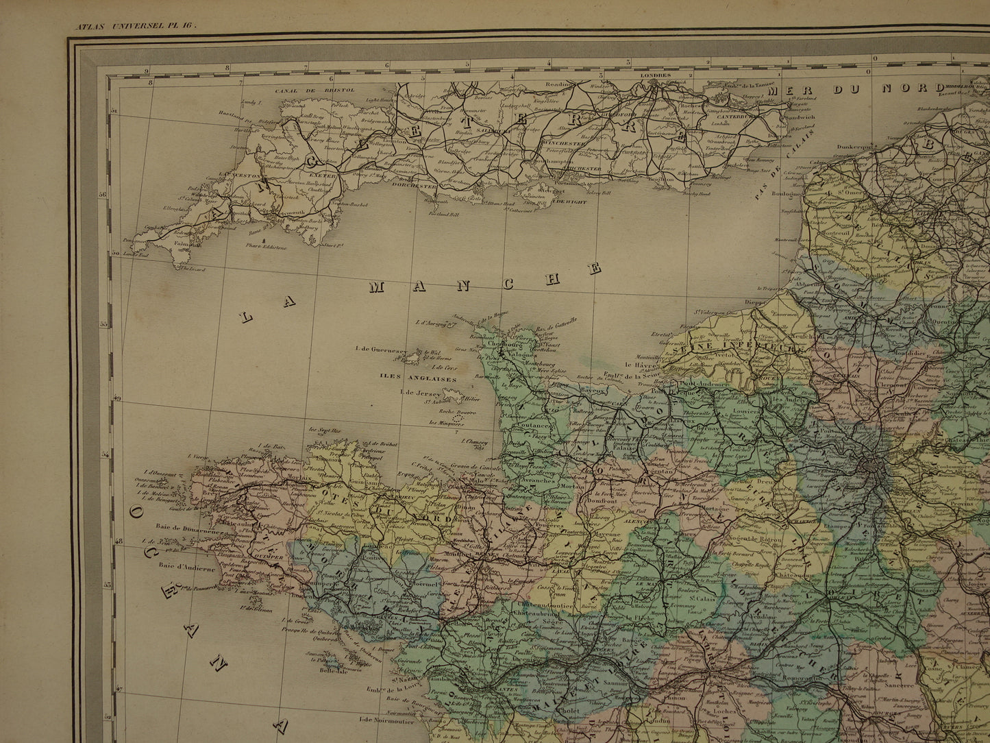Old map of France from 1886 very large antique map Vintage hand-colored maps