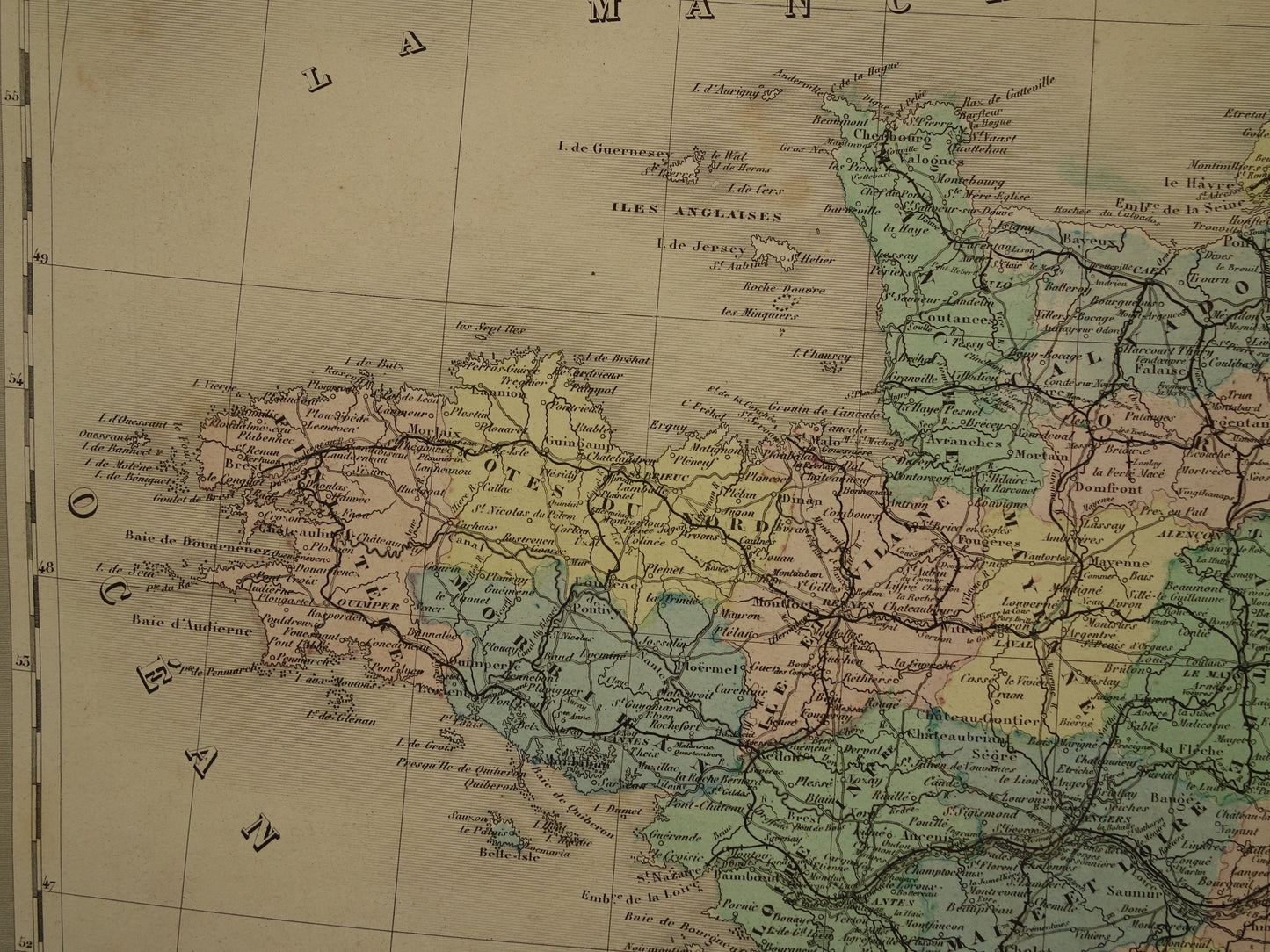 Old map of France from 1886 very large antique map Vintage hand-colored maps