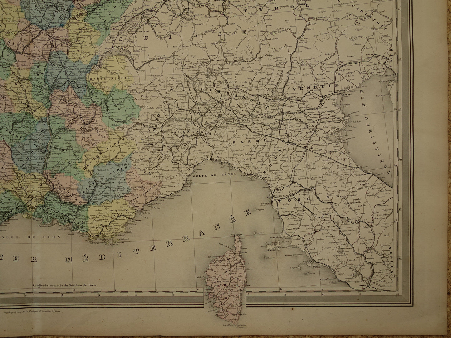 Old map of France from 1886 very large antique map Vintage hand-colored maps