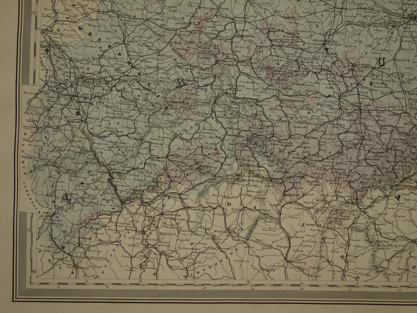 PRUISEN Antieke landkaart van Duitsland Grote originele 135+ jaar oude kaart