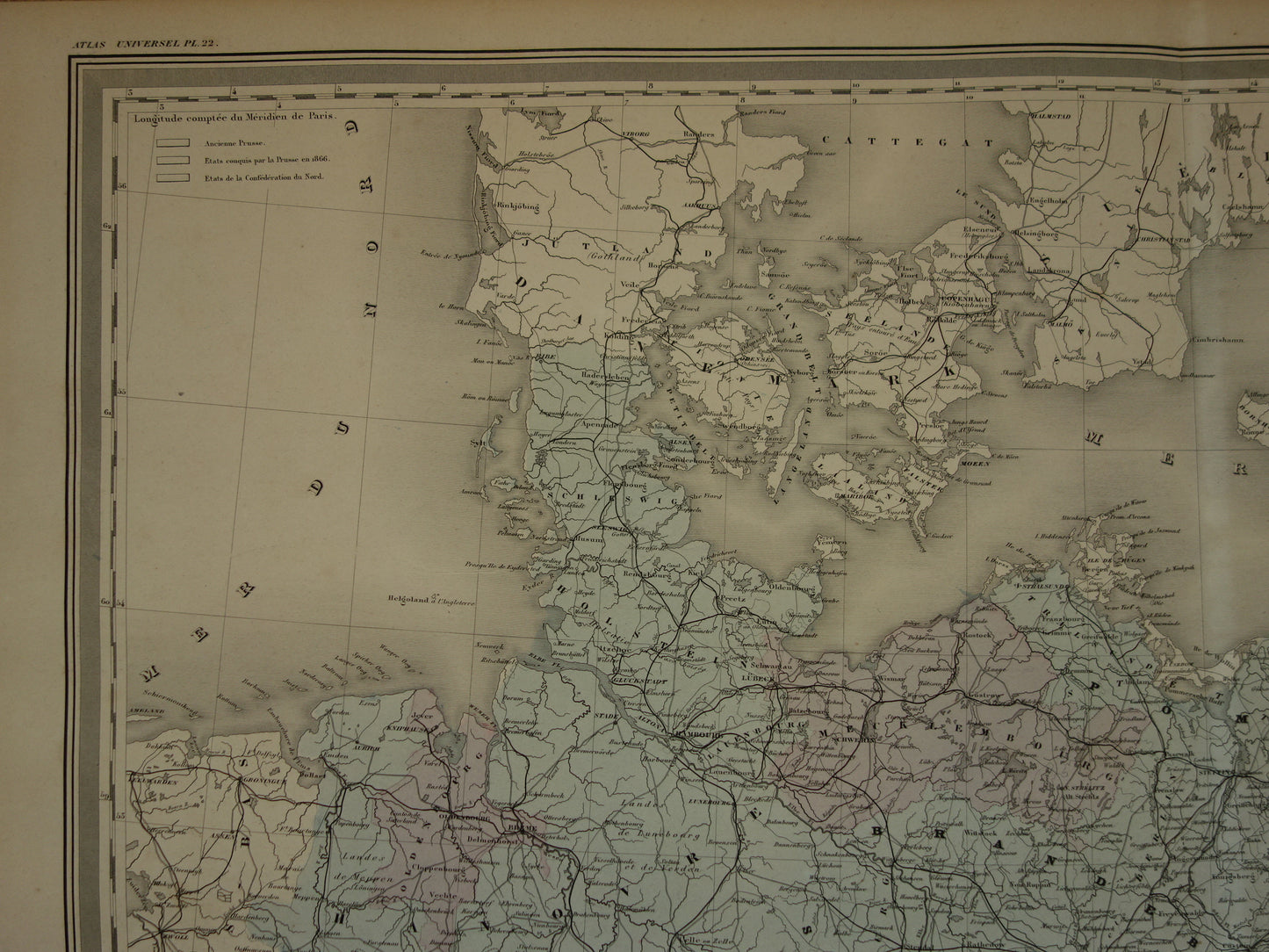 PRUISEN Antieke landkaart van Duitsland Grote originele 135+ jaar oude kaart