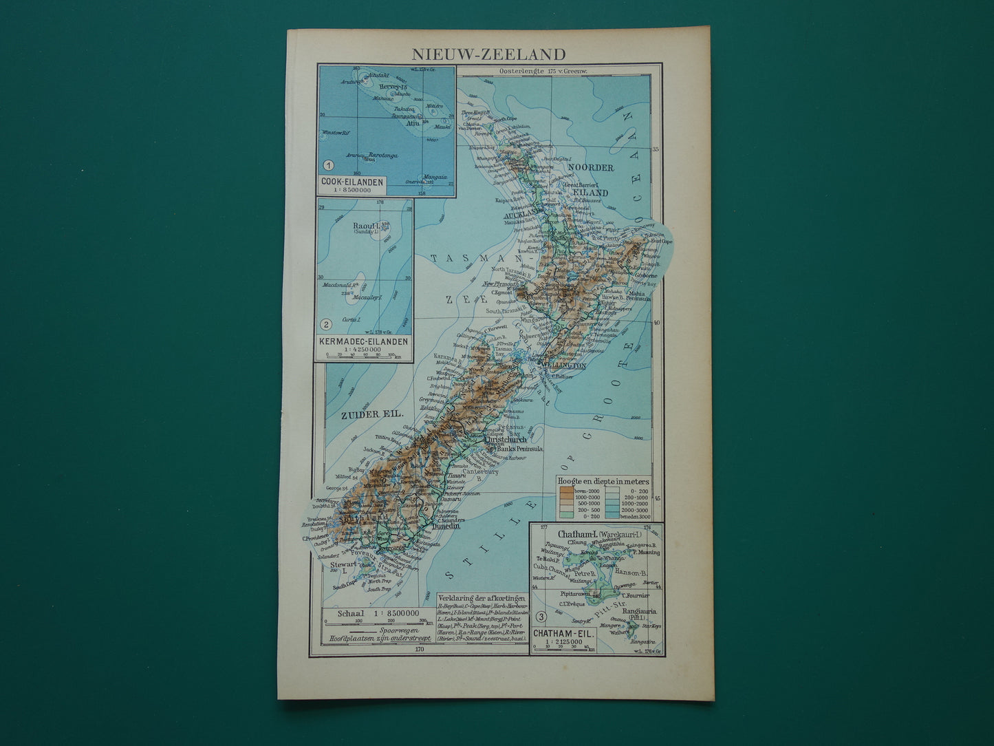 NEW ZEALAND old Dutch map from 1937 small original vintage map of New Zealand