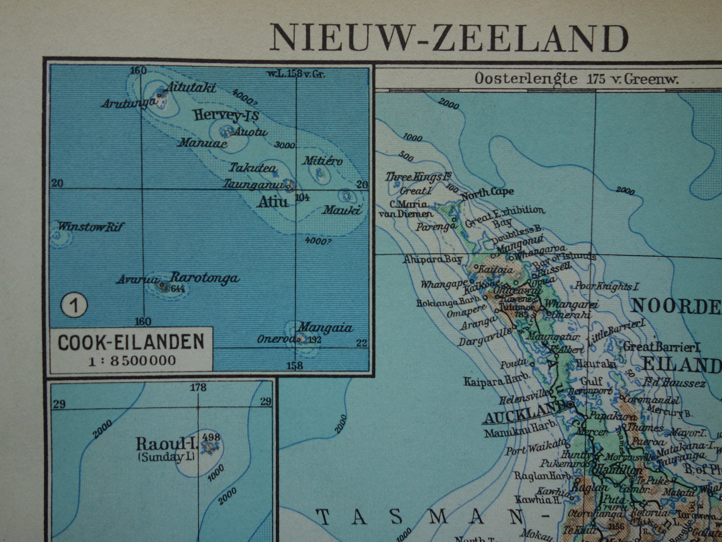 NEW ZEALAND old Dutch map from 1937 small original vintage map of New Zealand