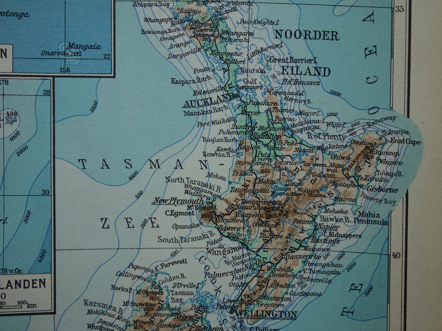 NEW ZEALAND old Dutch map from 1937 small original vintage map of New Zealand