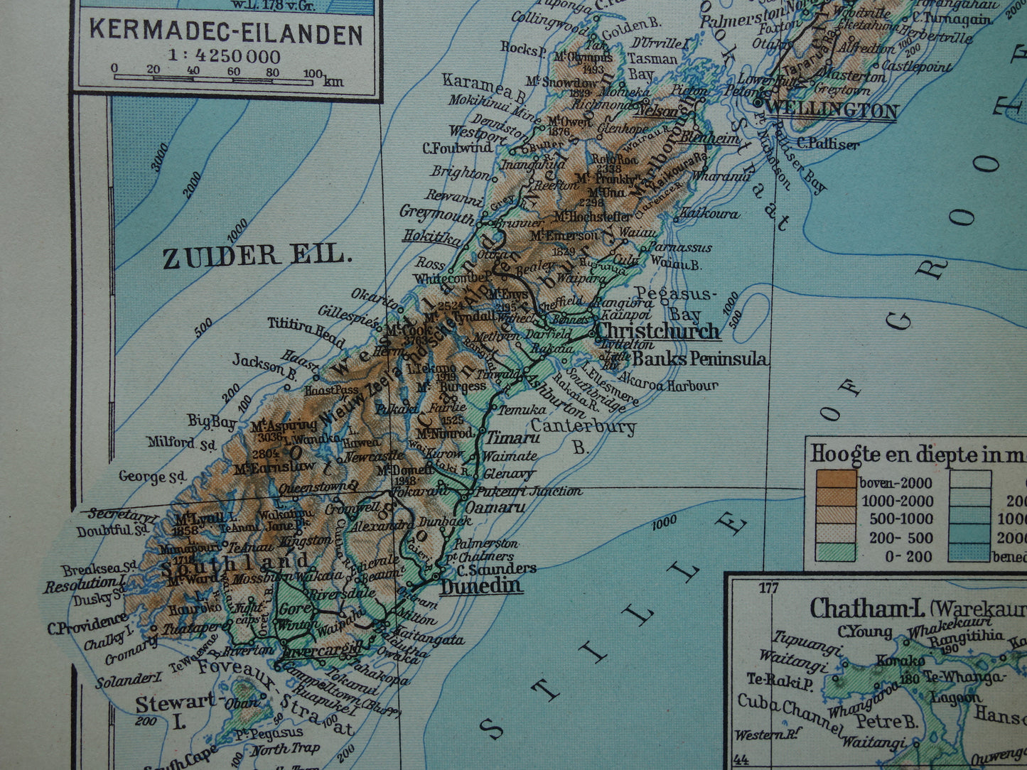 NEW ZEALAND old Dutch map from 1937 small original vintage map of New Zealand