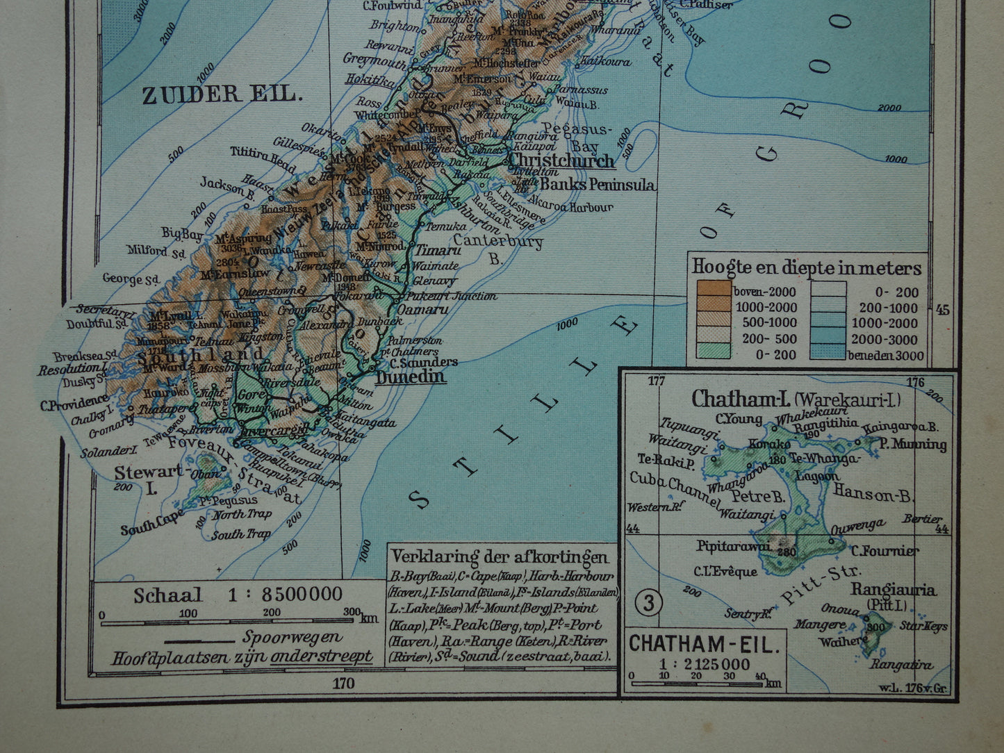 NEW ZEALAND old Dutch map from 1937 small original vintage map of New Zealand